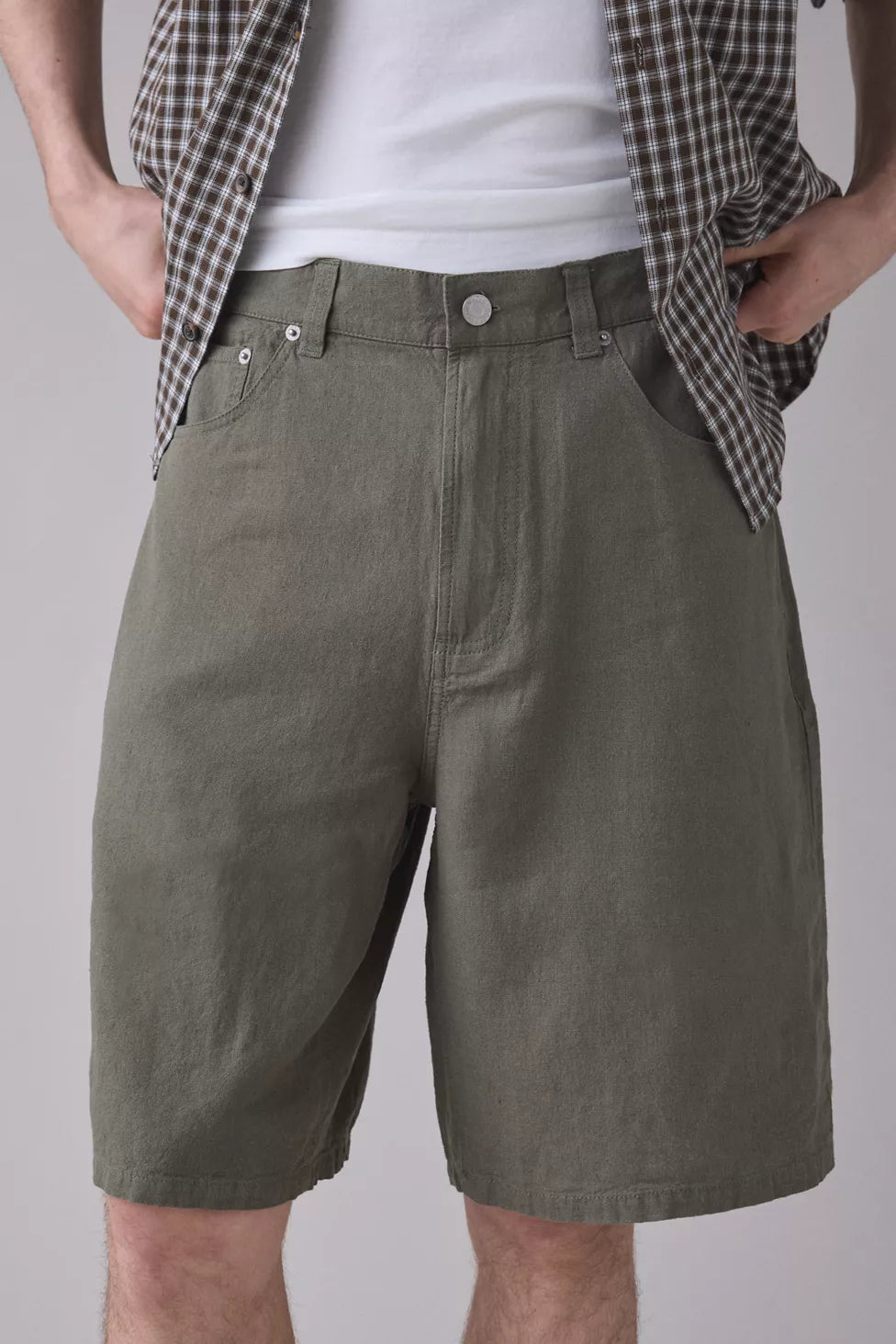 SHORTS BAGGY IN LINO VERDE OLIVA