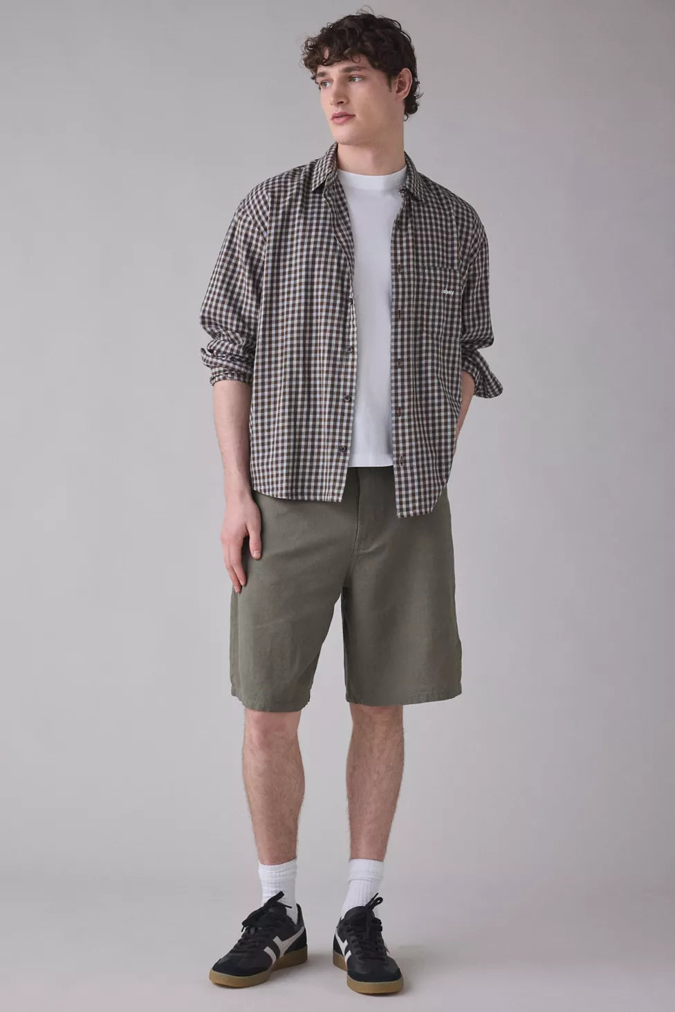 SHORTS BAGGY IN LINO VERDE OLIVA