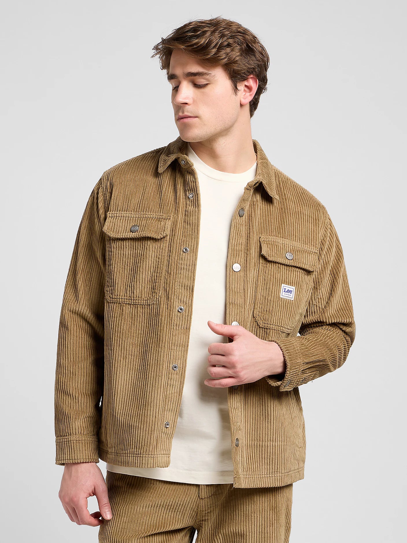 overshirt in velluto costa larga beige