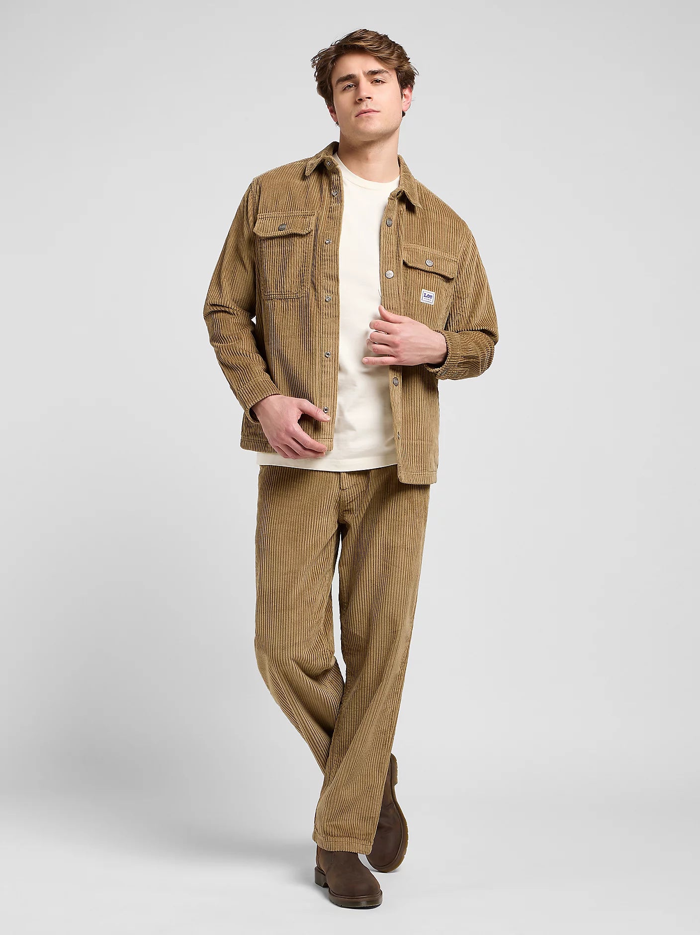 overshirt in velluto costa larga beige