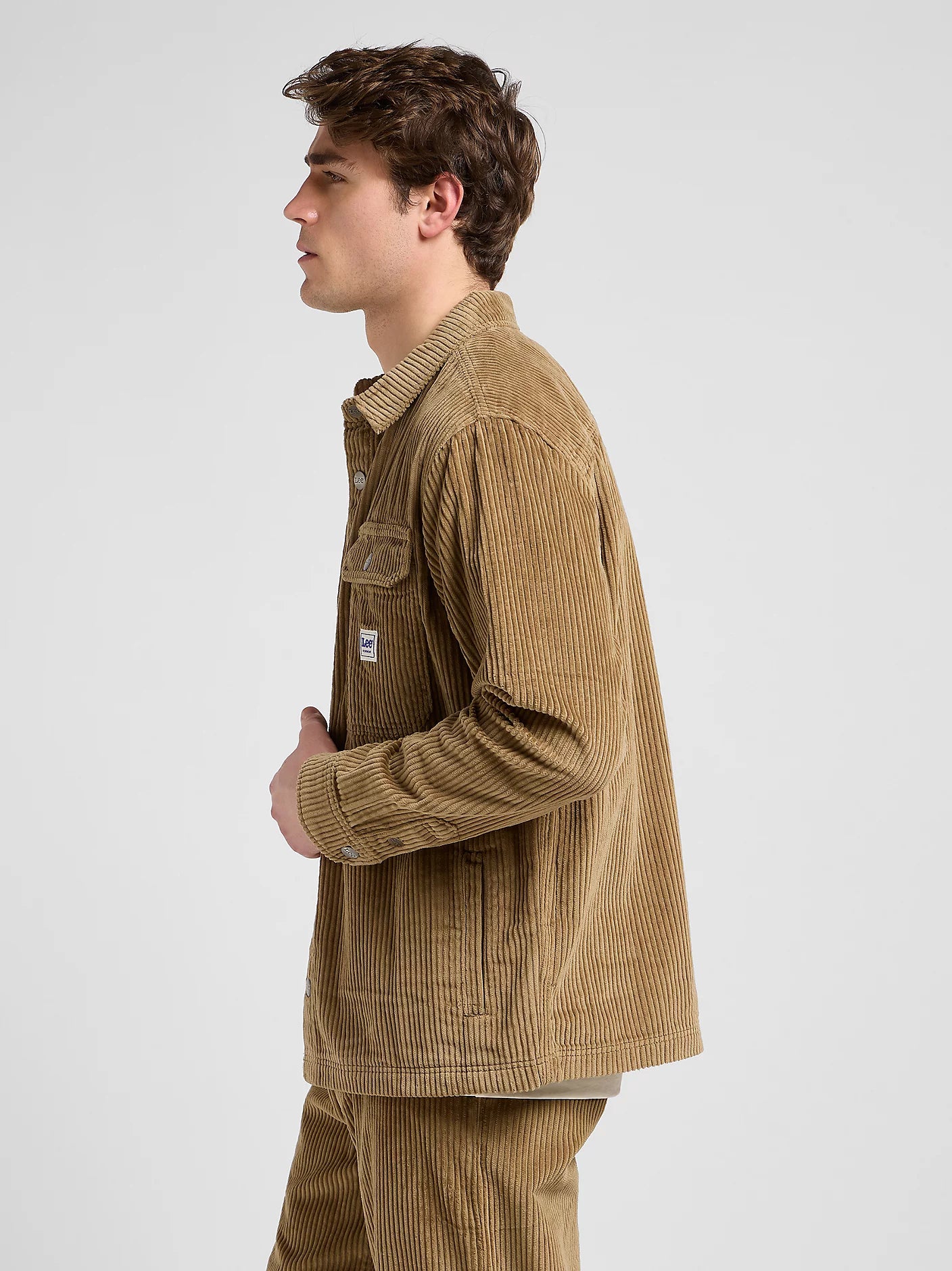 overshirt in velluto costa larga beige