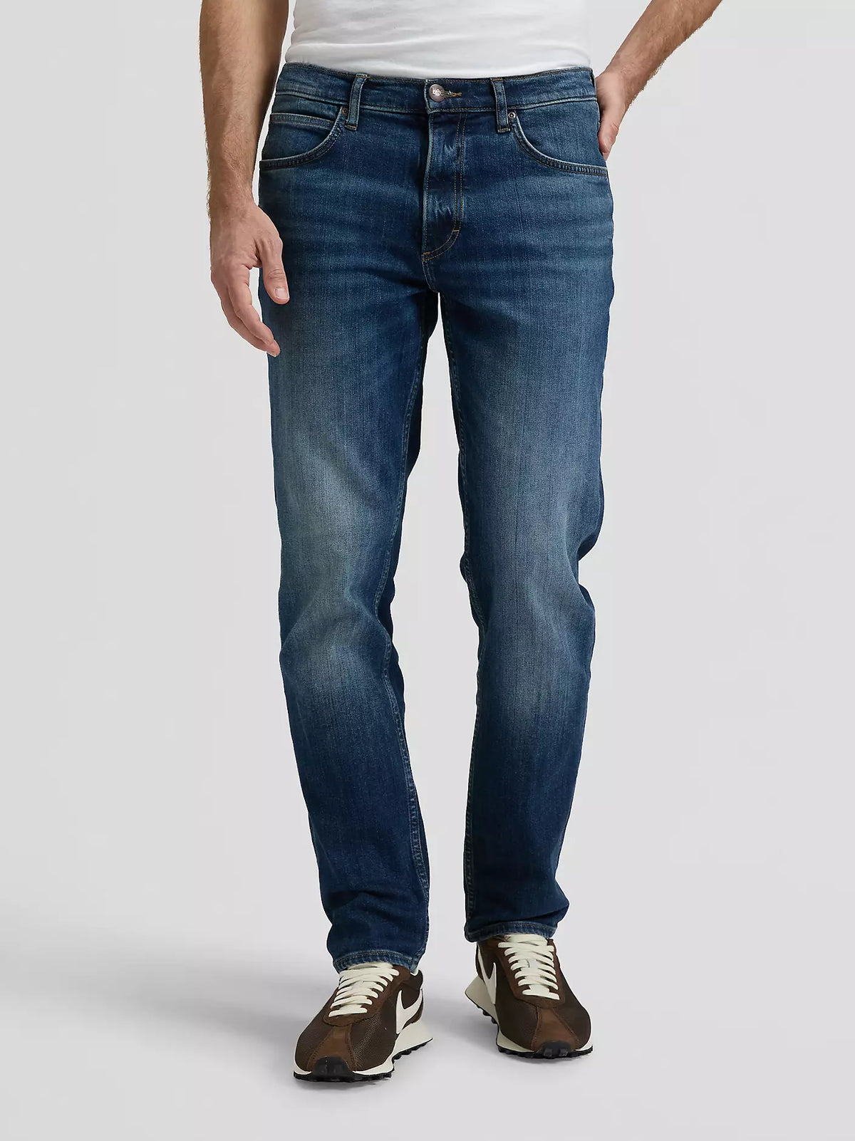 JEANS REGULAR TAPERED FIT IN COTONE BLU RUSTY