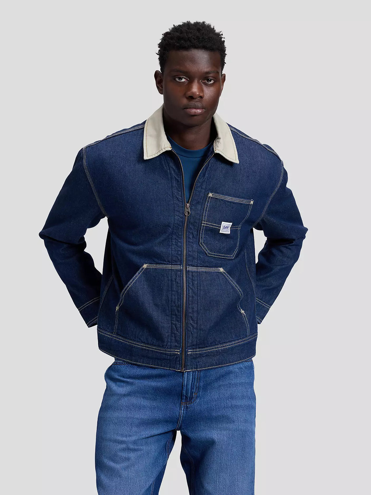 GIACCA DENIM IN COTONE BLU RINSE