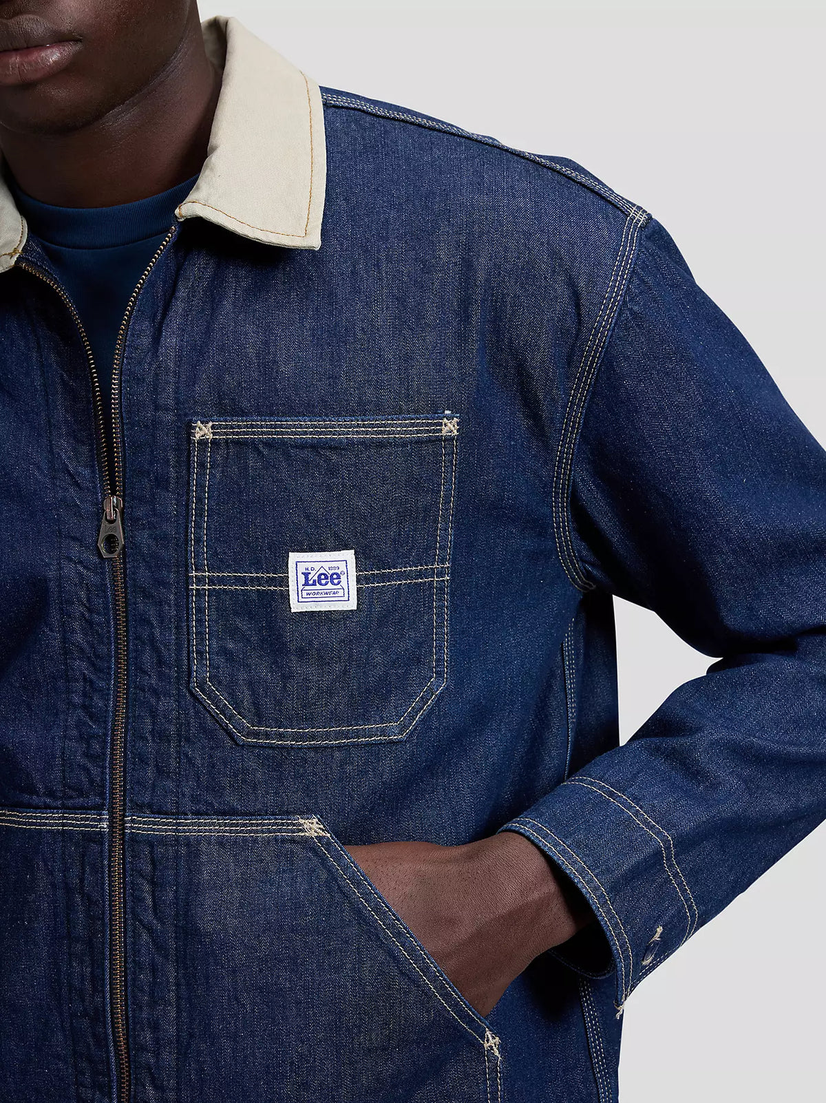 GIACCA DENIM IN COTONE BLU RINSE