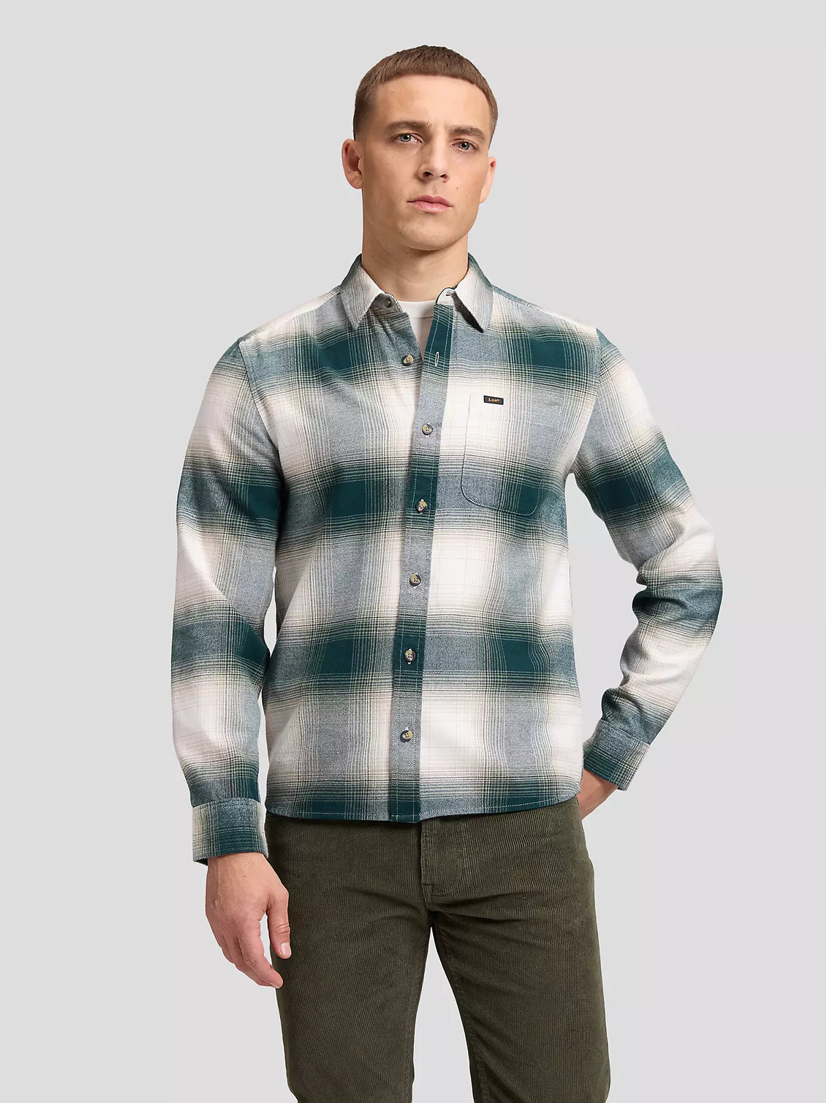 CAMICIA A QUADRI IN COTONE BIANCO E VERDE BOSCO