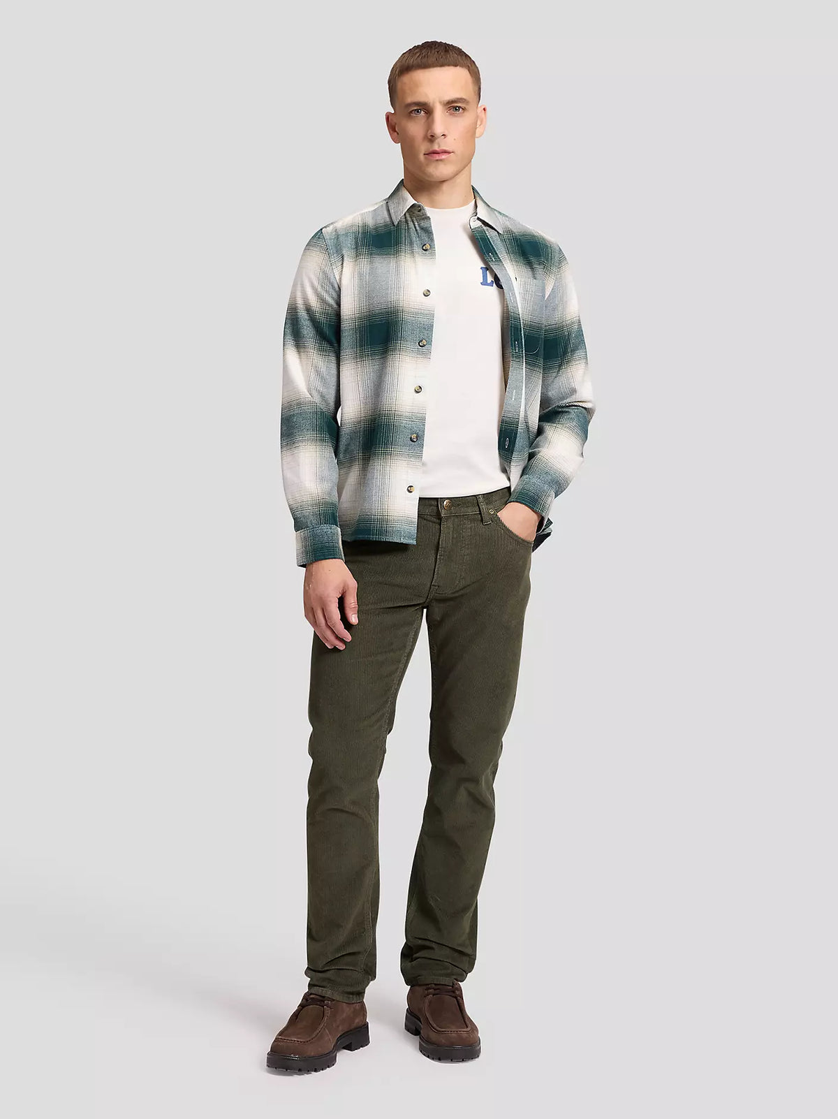 CAMICIA A QUADRI IN COTONE BIANCO E VERDE BOSCO
