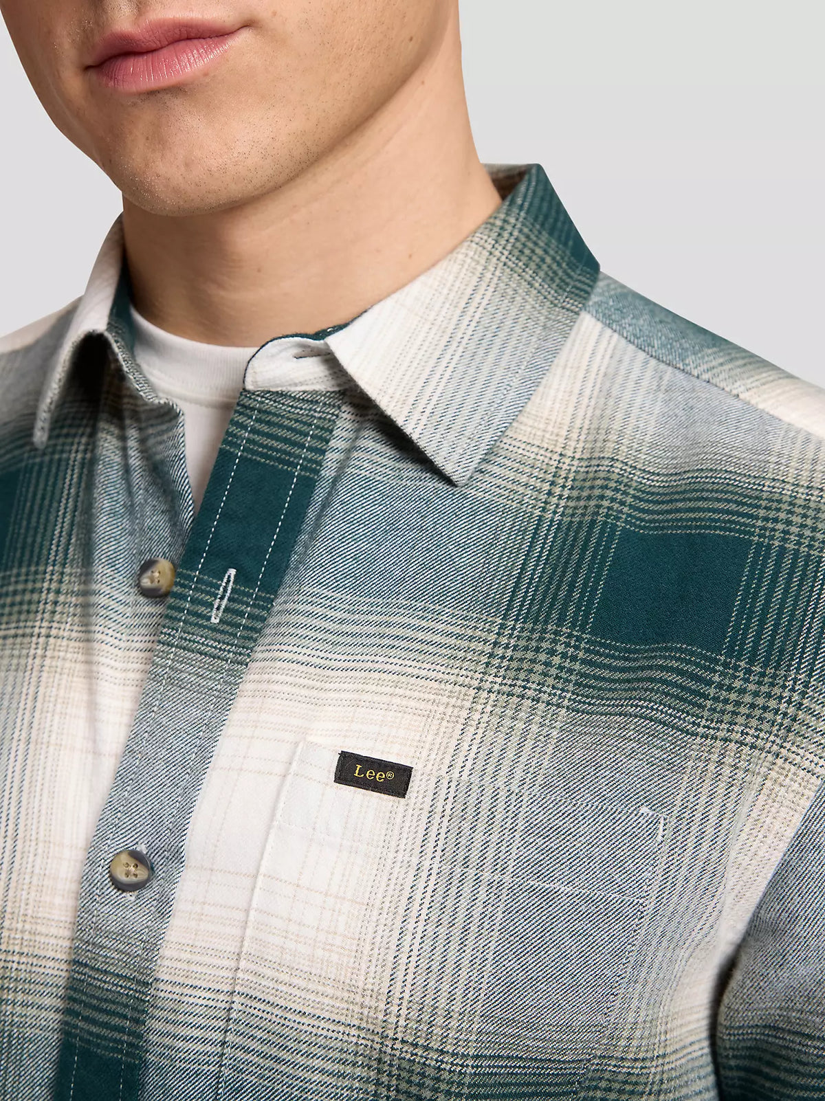 CAMICIA A QUADRI IN COTONE BIANCO E VERDE BOSCO