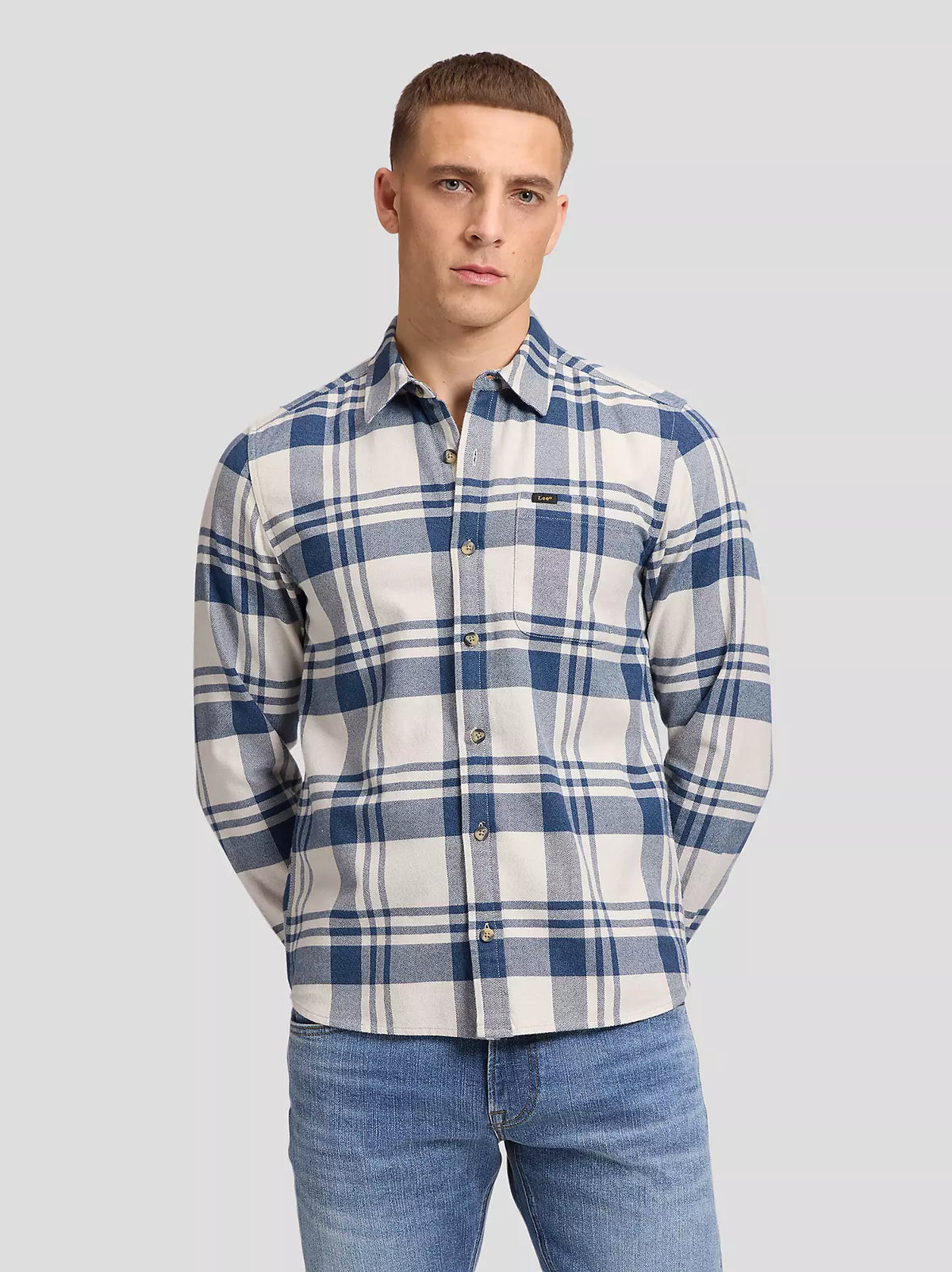 CAMICIA A QUADRI IN COTONE BIANCO E BLU