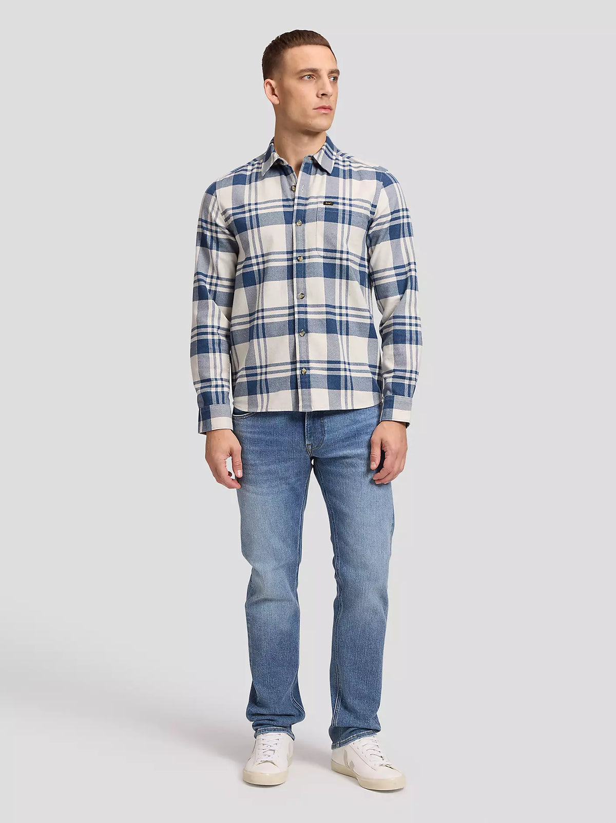 CAMICIA A QUADRI IN COTONE BIANCO E BLU