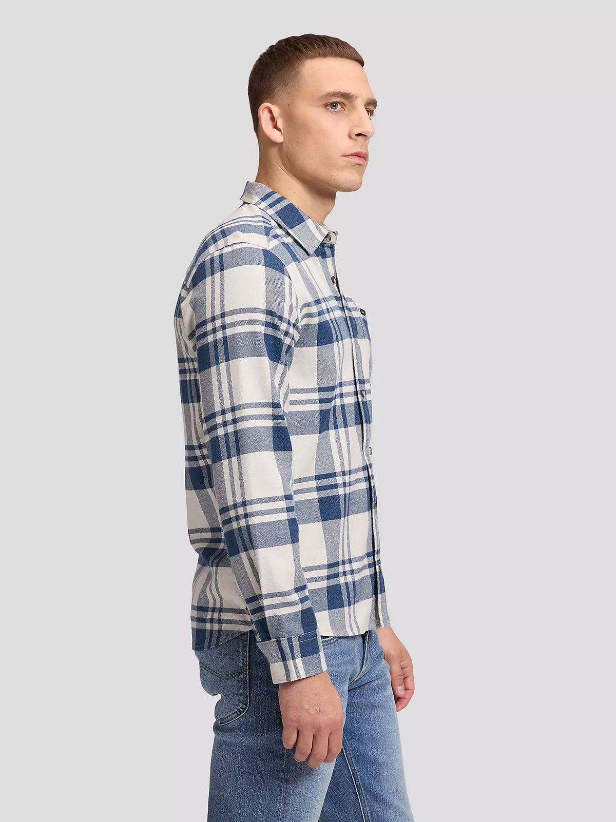 CAMICIA A QUADRI IN COTONE BIANCO E BLU