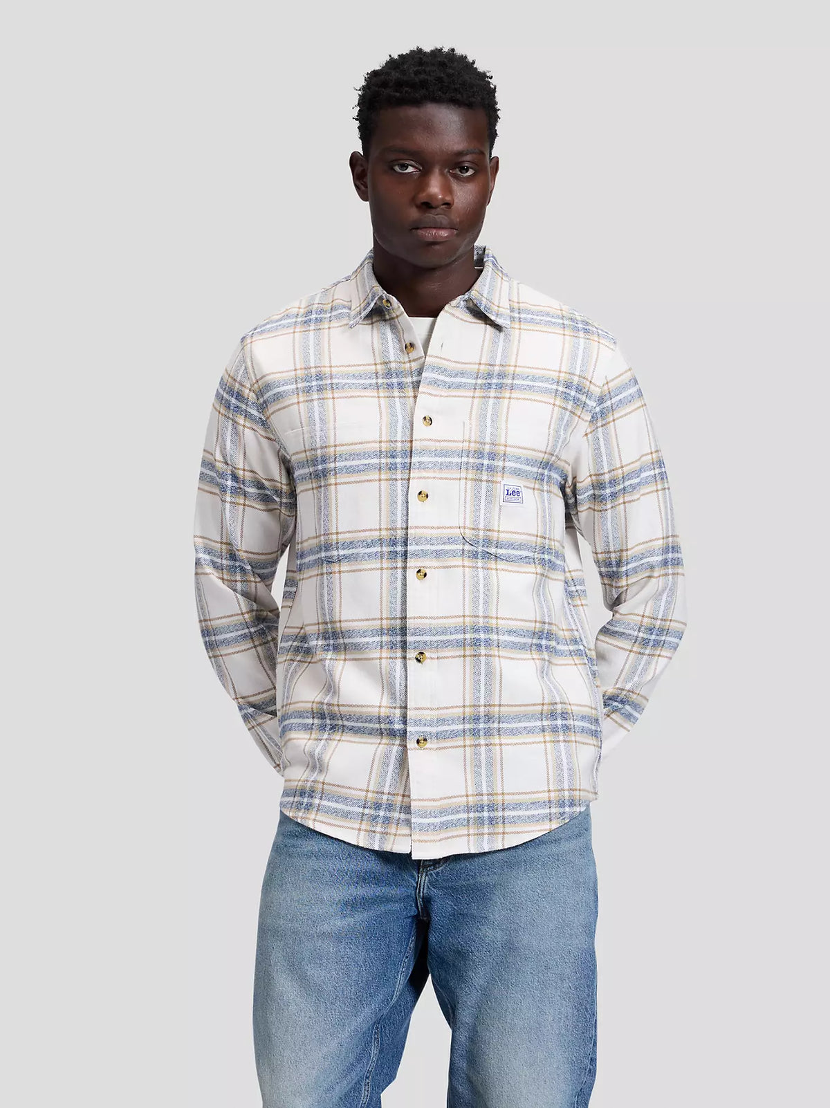 CAMICIA A QUADRI IN COTONE ECRU