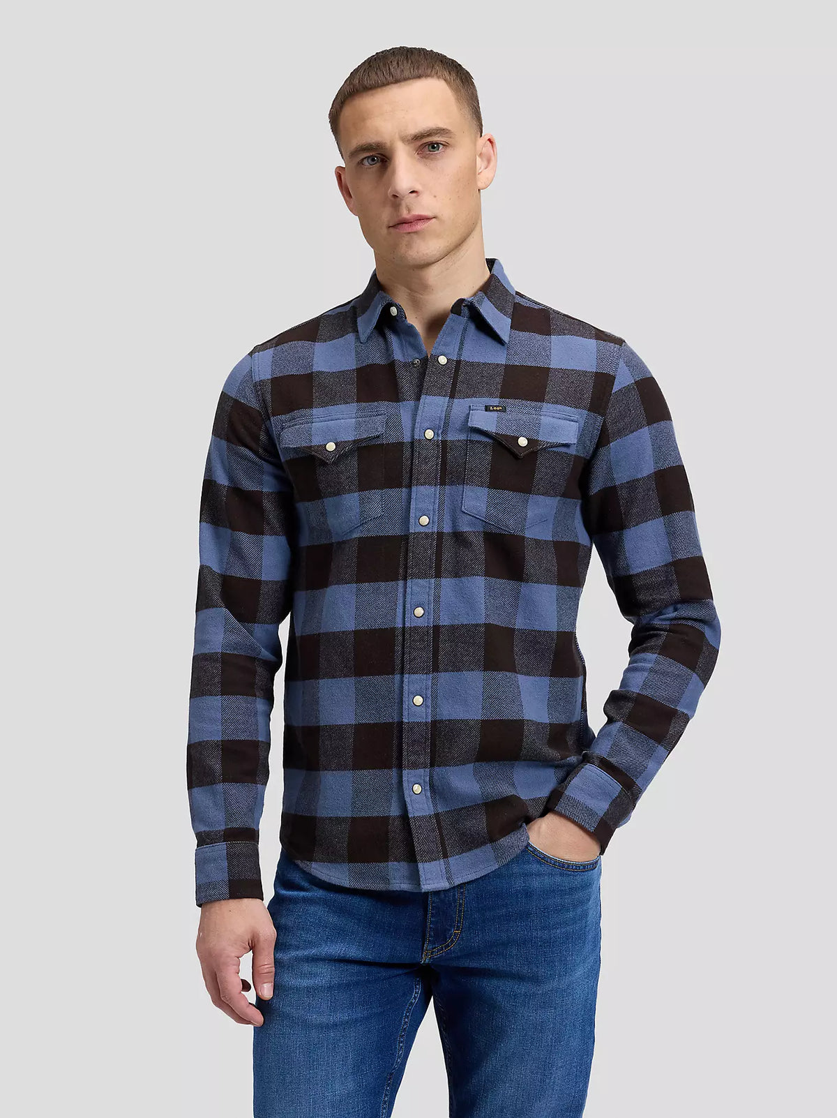 CAMICIA WESTERN IN COTONE BLU E NERO