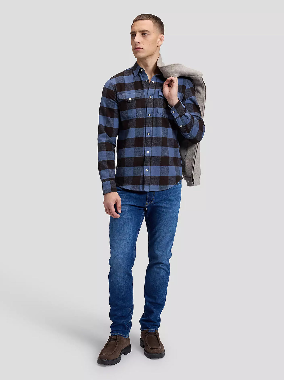 CAMICIA WESTERN IN COTONE BLU E NERO