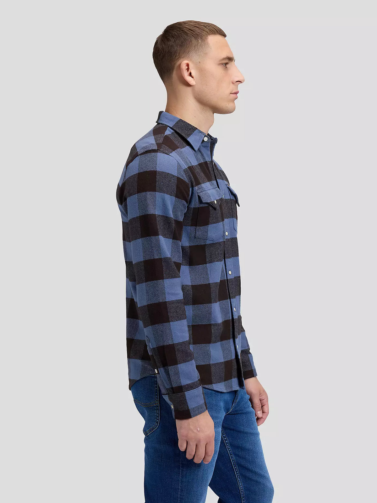 CAMICIA WESTERN IN COTONE BLU E NERO
