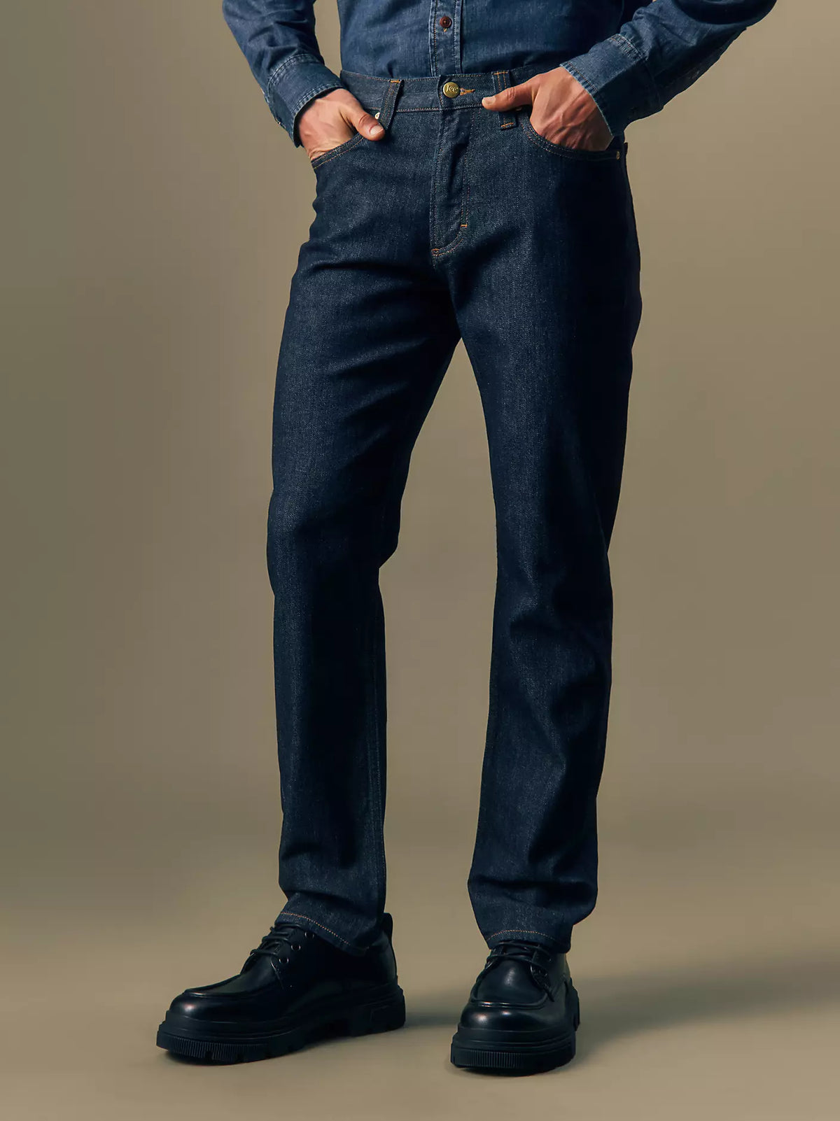 JEANS REGULAR TAPERED FIT IN COTONE BLU SCURO