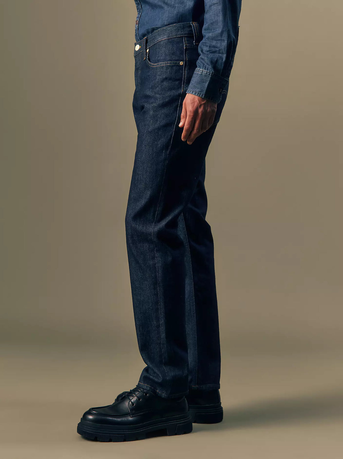 JEANS REGULAR TAPERED FIT IN COTONE BLU SCURO