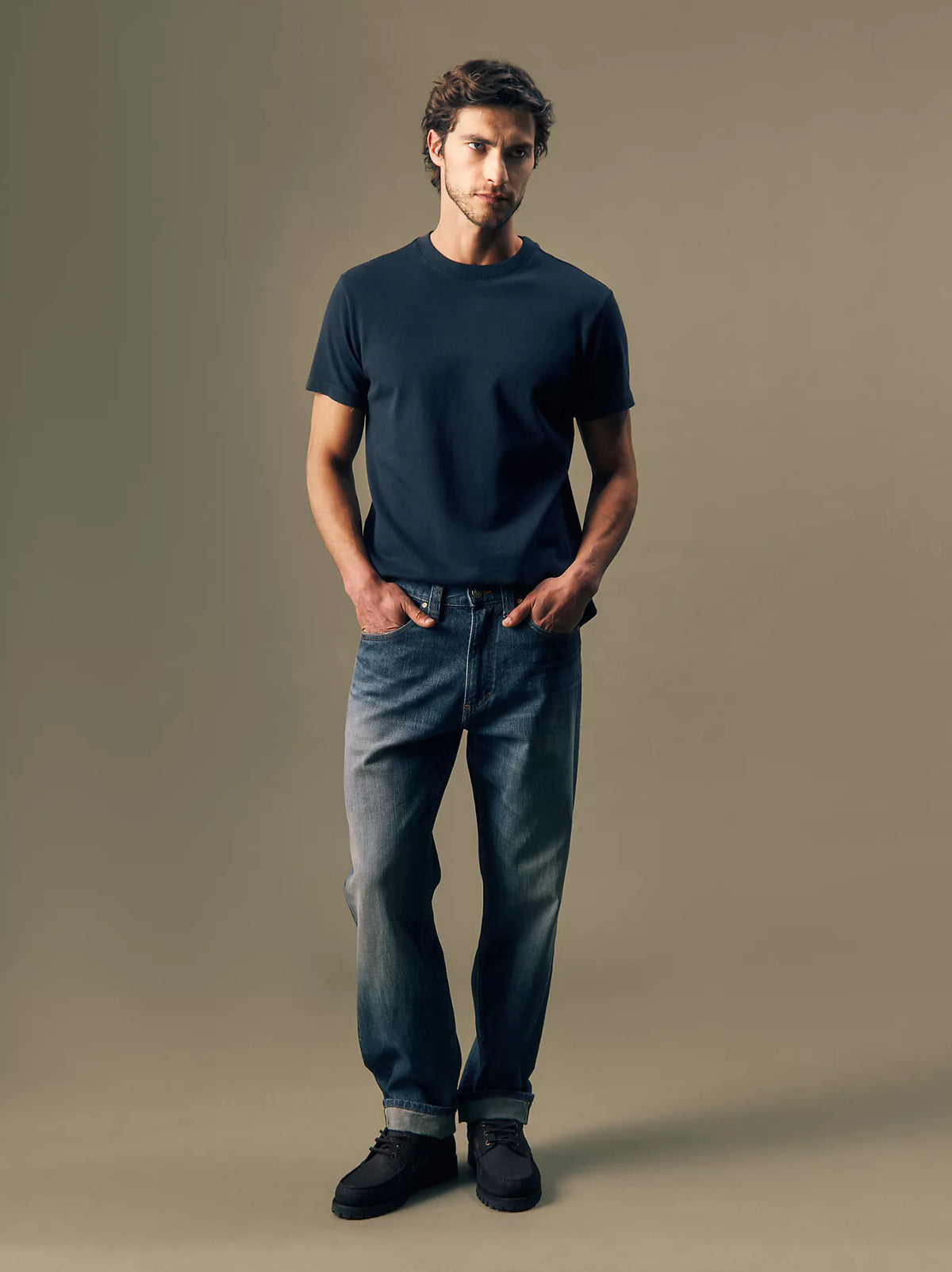 JEANS RELAXED TAPERED FIT IN COTONE BLU