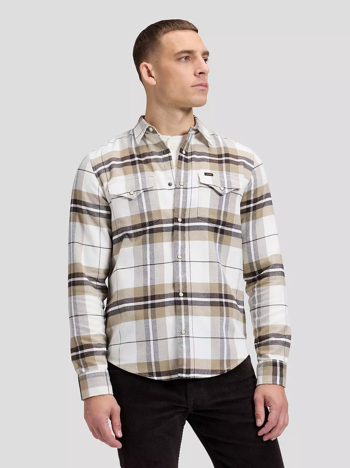 CAMICIA WESTERN IN COTONE BIANCO E MARRONE