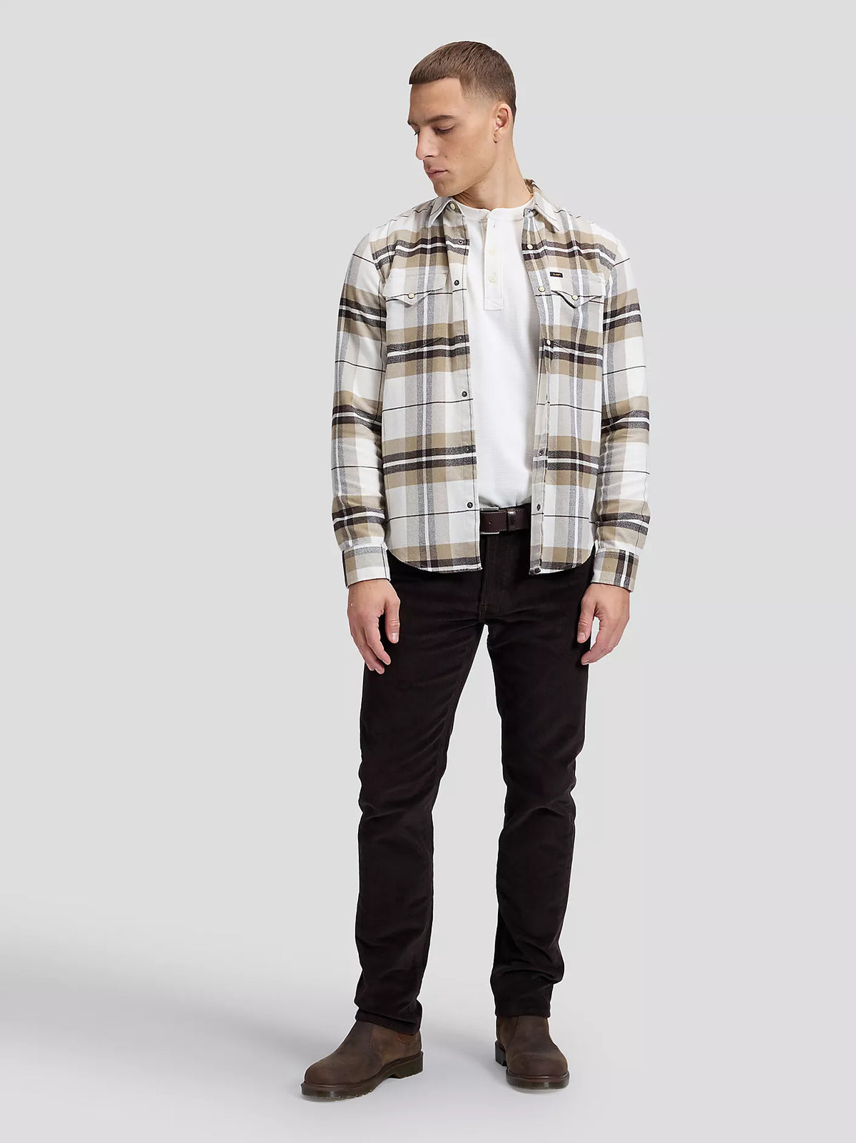 CAMICIA WESTERN IN COTONE BIANCO E MARRONE