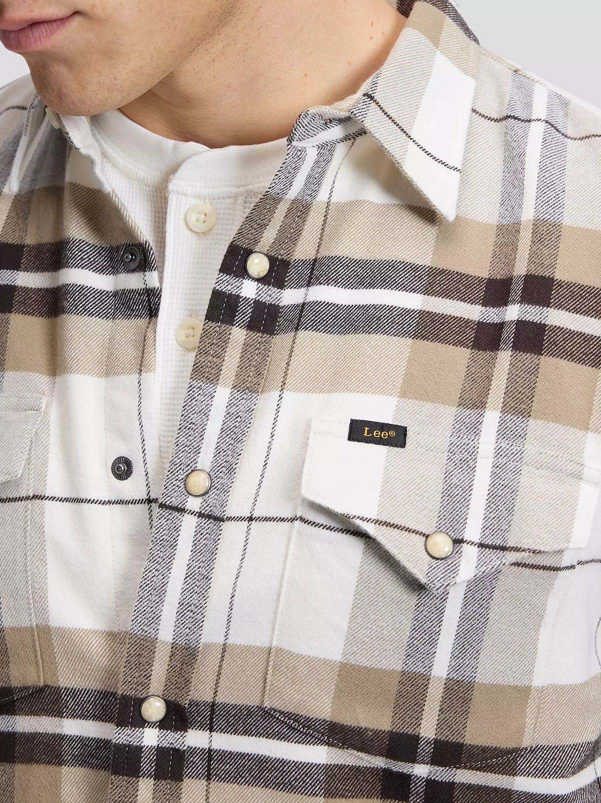 CAMICIA WESTERN IN COTONE BIANCO E MARRONE