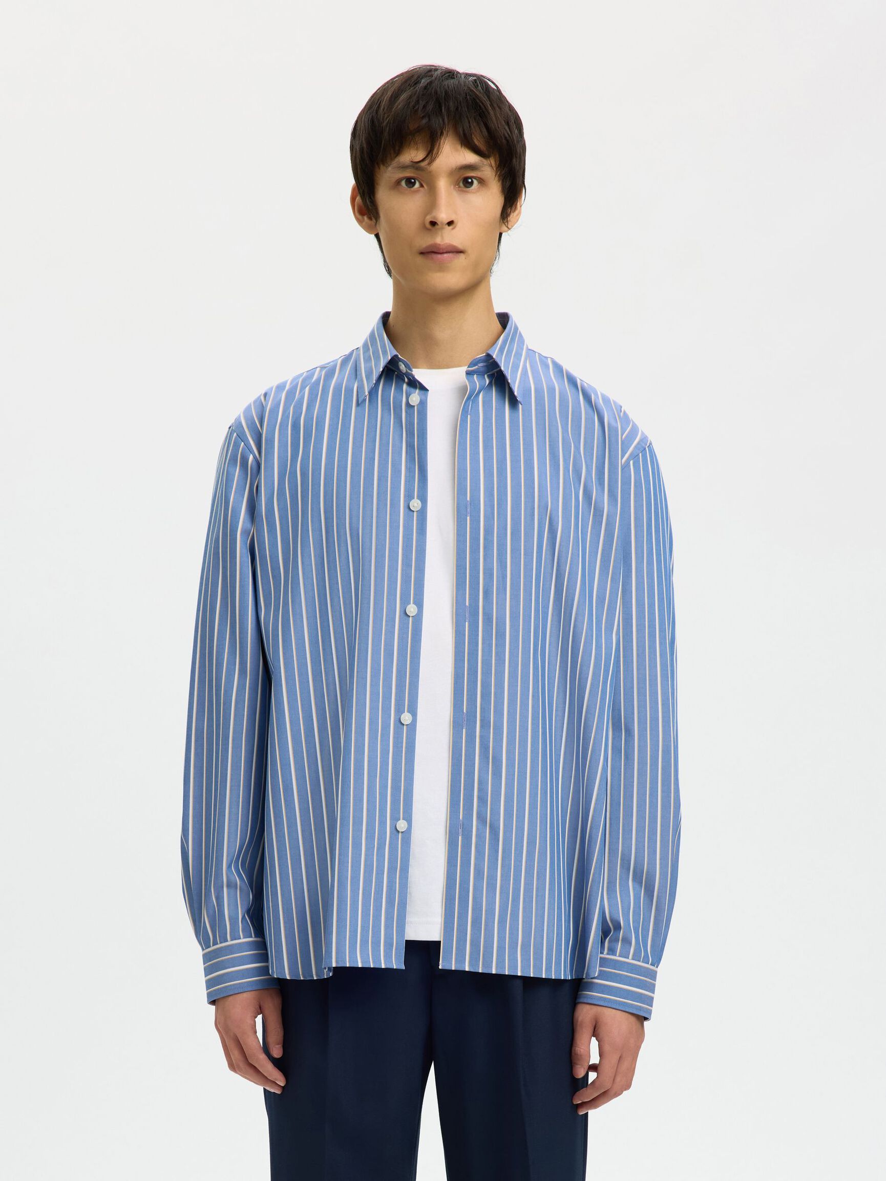 CAMICIA A MANICHE LUNGHE A RIGHE BLU