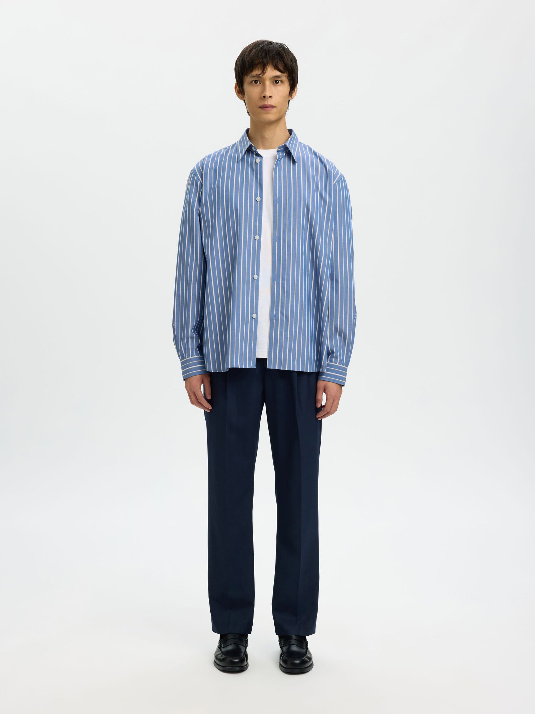 CAMICIA A MANICHE LUNGHE A RIGHE BLU