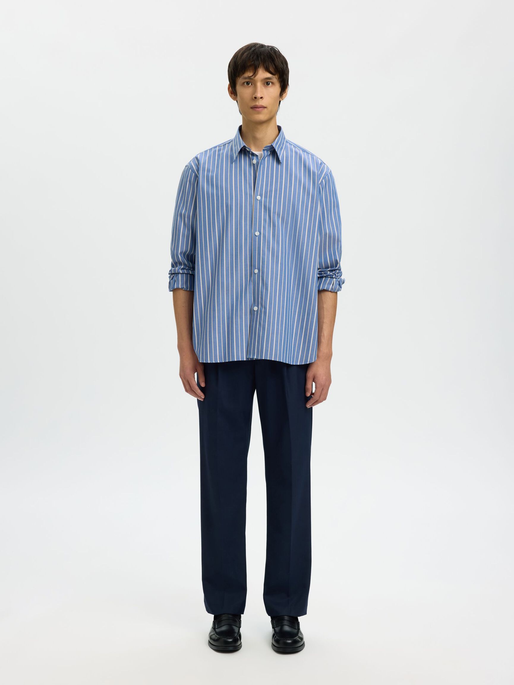 CAMICIA A MANICHE LUNGHE A RIGHE BLU