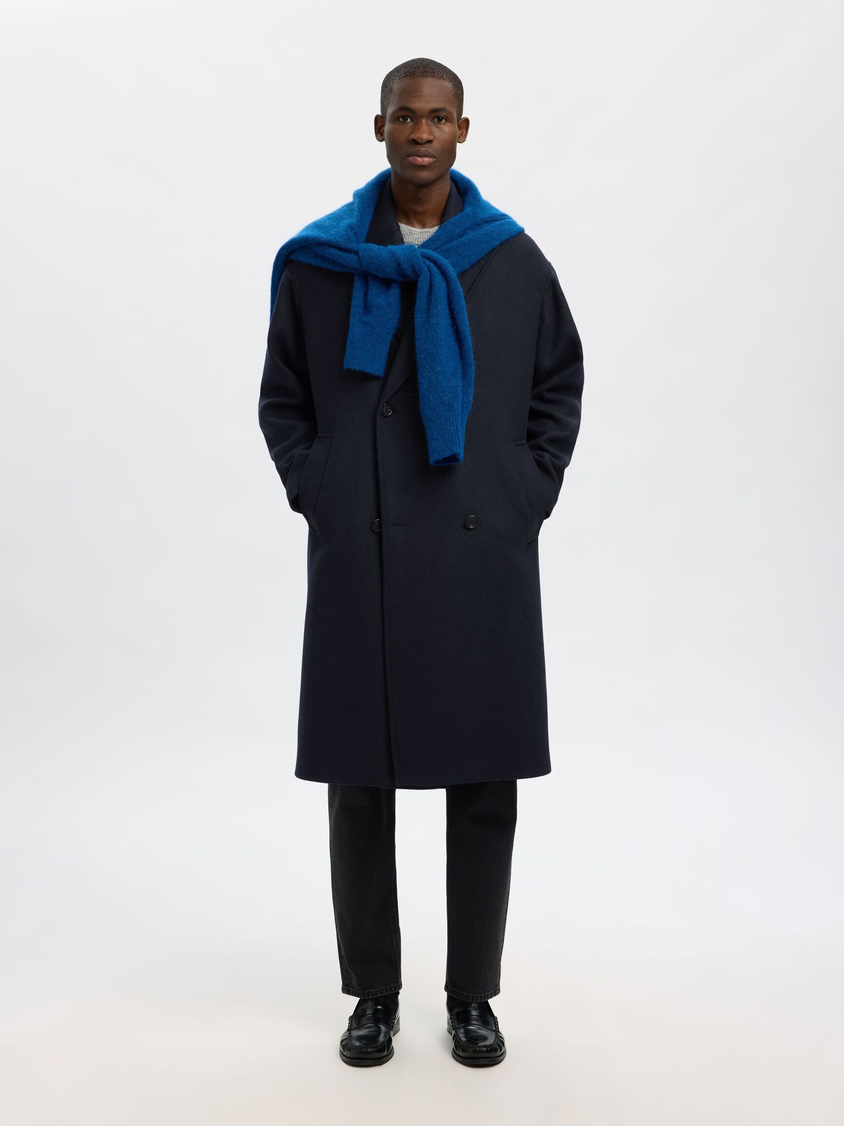 CAPPOTTO OVERSIZE IN LANA MANTECO BLU