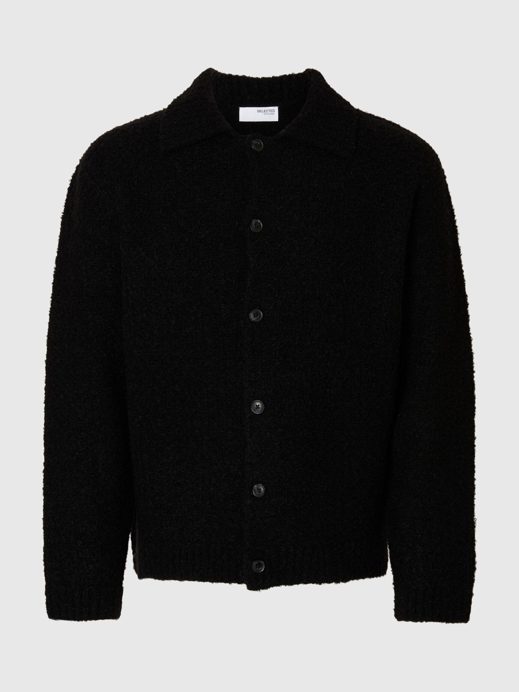 RELAXED BOUCLE POLO CARDIGAN NERO RELAXED