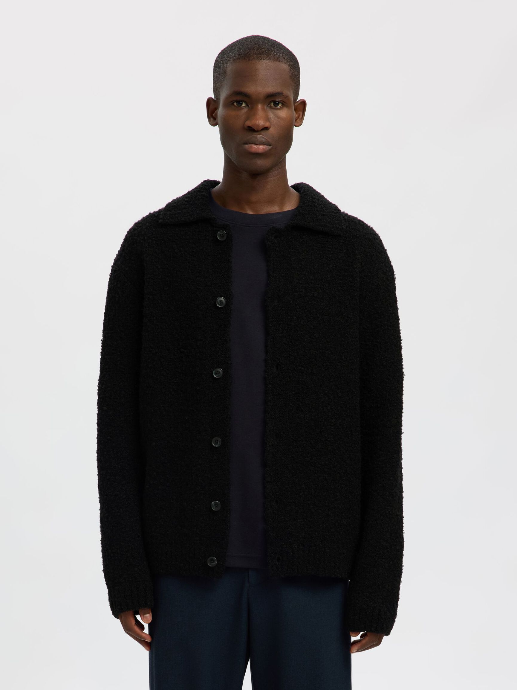 RELAXED BOUCLE POLO CARDIGAN NERO RELAXED