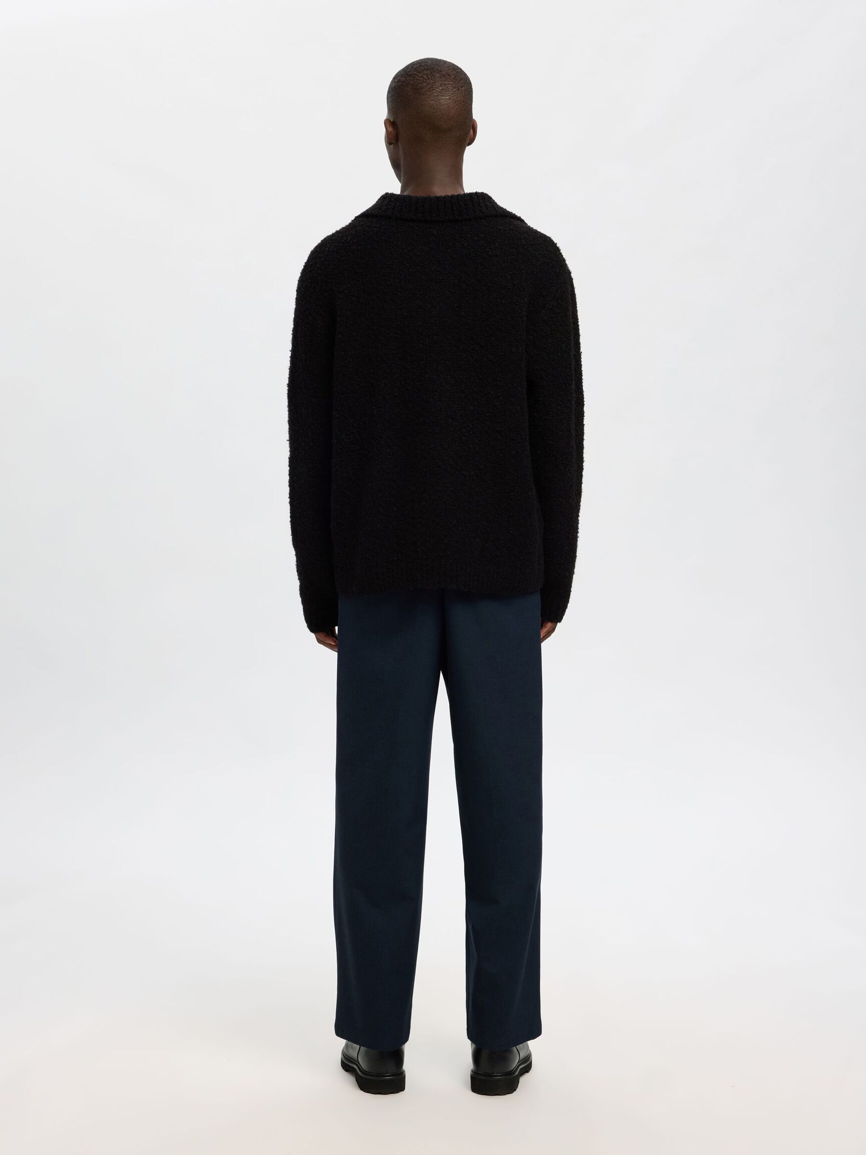 RELAXED BOUCLE POLO CARDIGAN NERO RELAXED