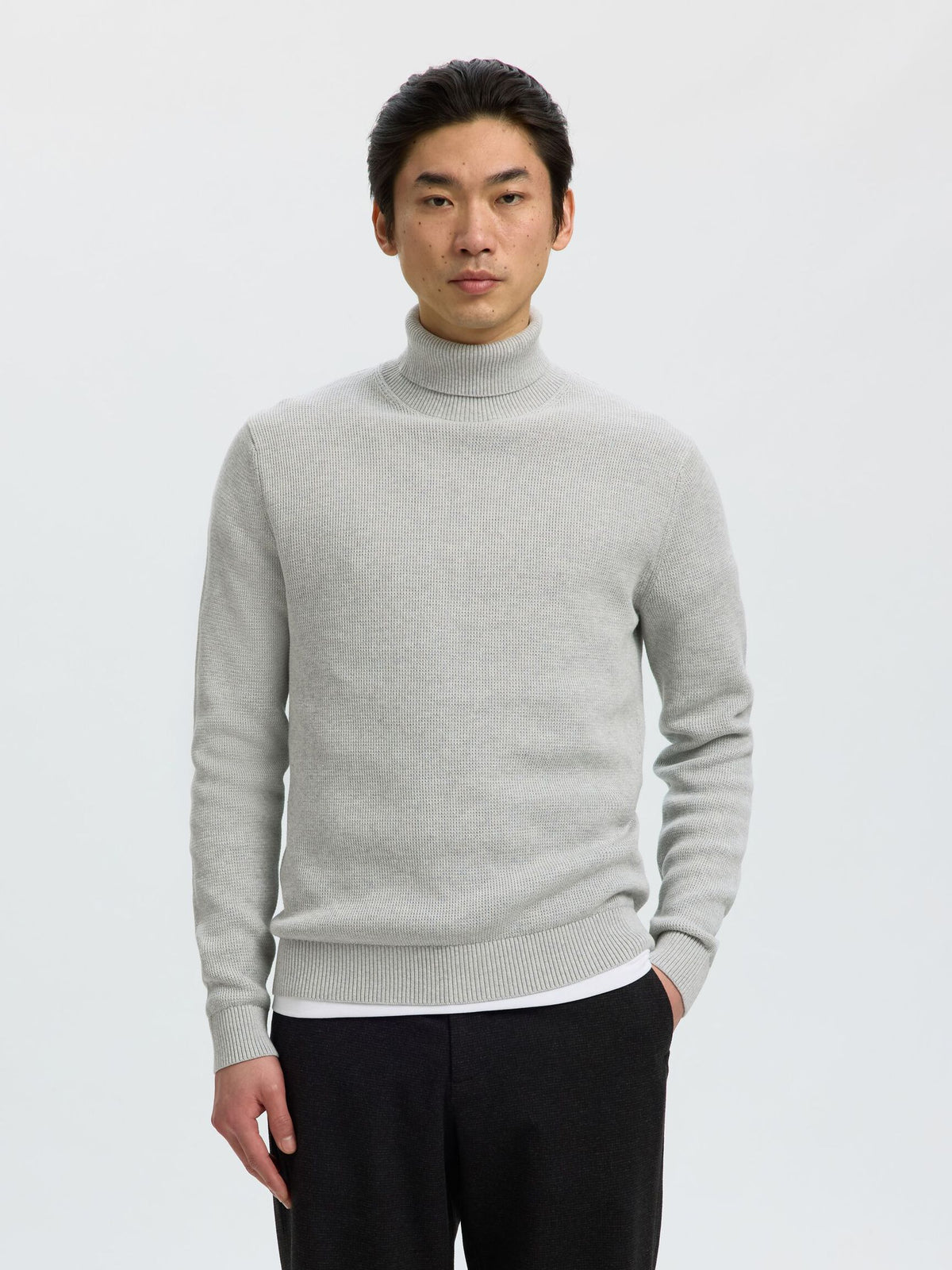 MAGLIONE A COLLO ALTO IN COTONE GRIGIO