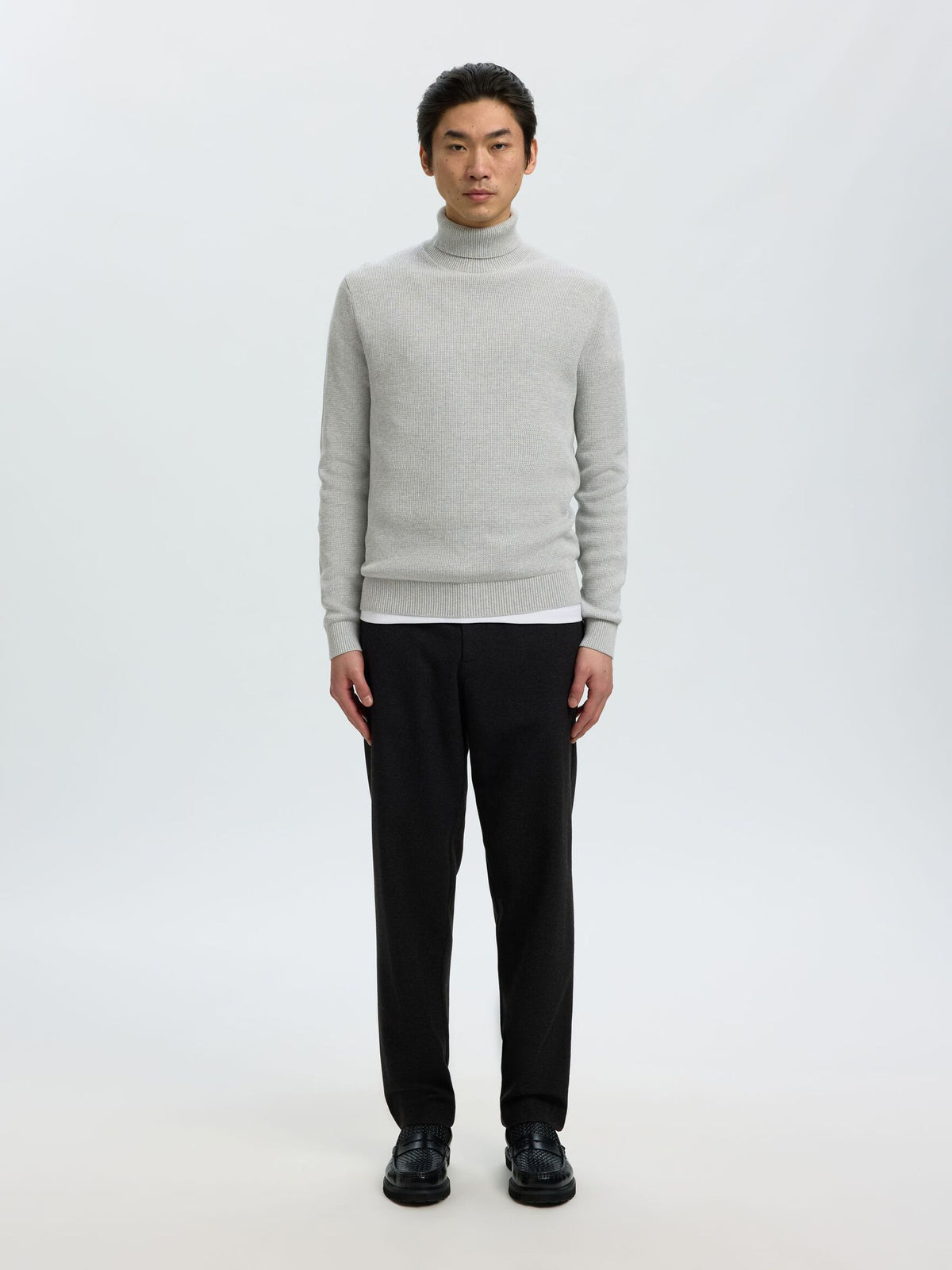MAGLIONE A COLLO ALTO IN COTONE GRIGIO