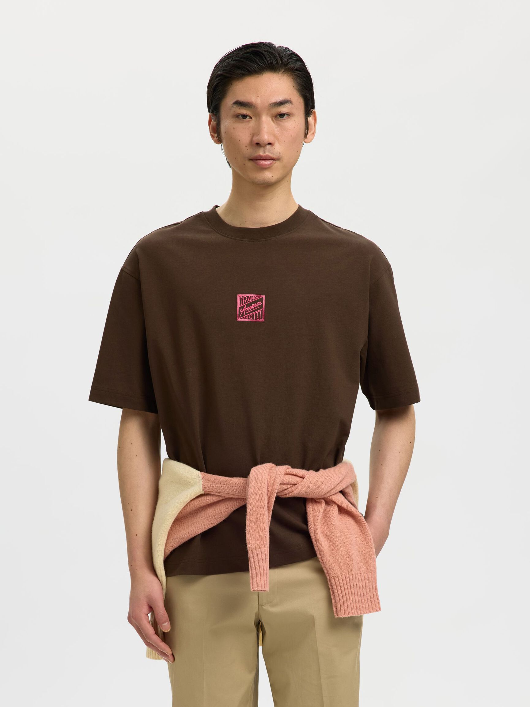 T-SHIRT RILASSATA IN COTONE MARRONE