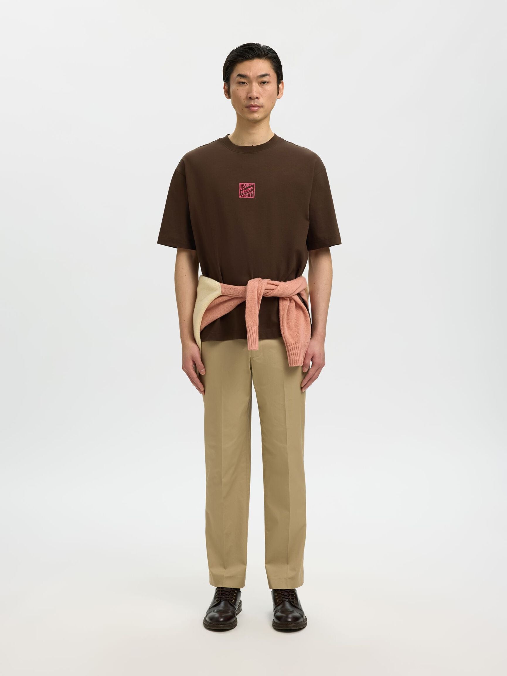 T-SHIRT RILASSATA IN COTONE MARRONE