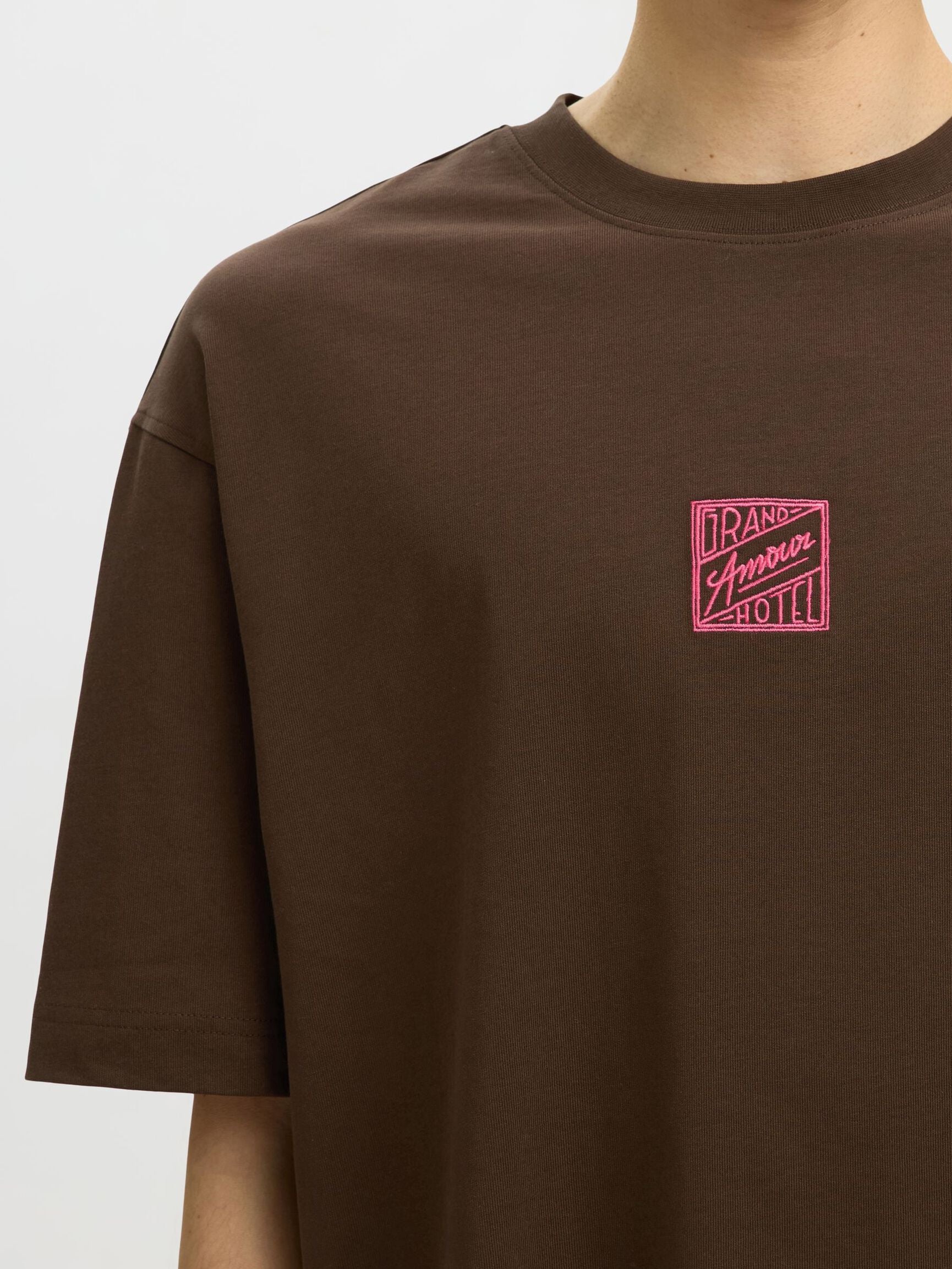 T-SHIRT RILASSATA IN COTONE MARRONE