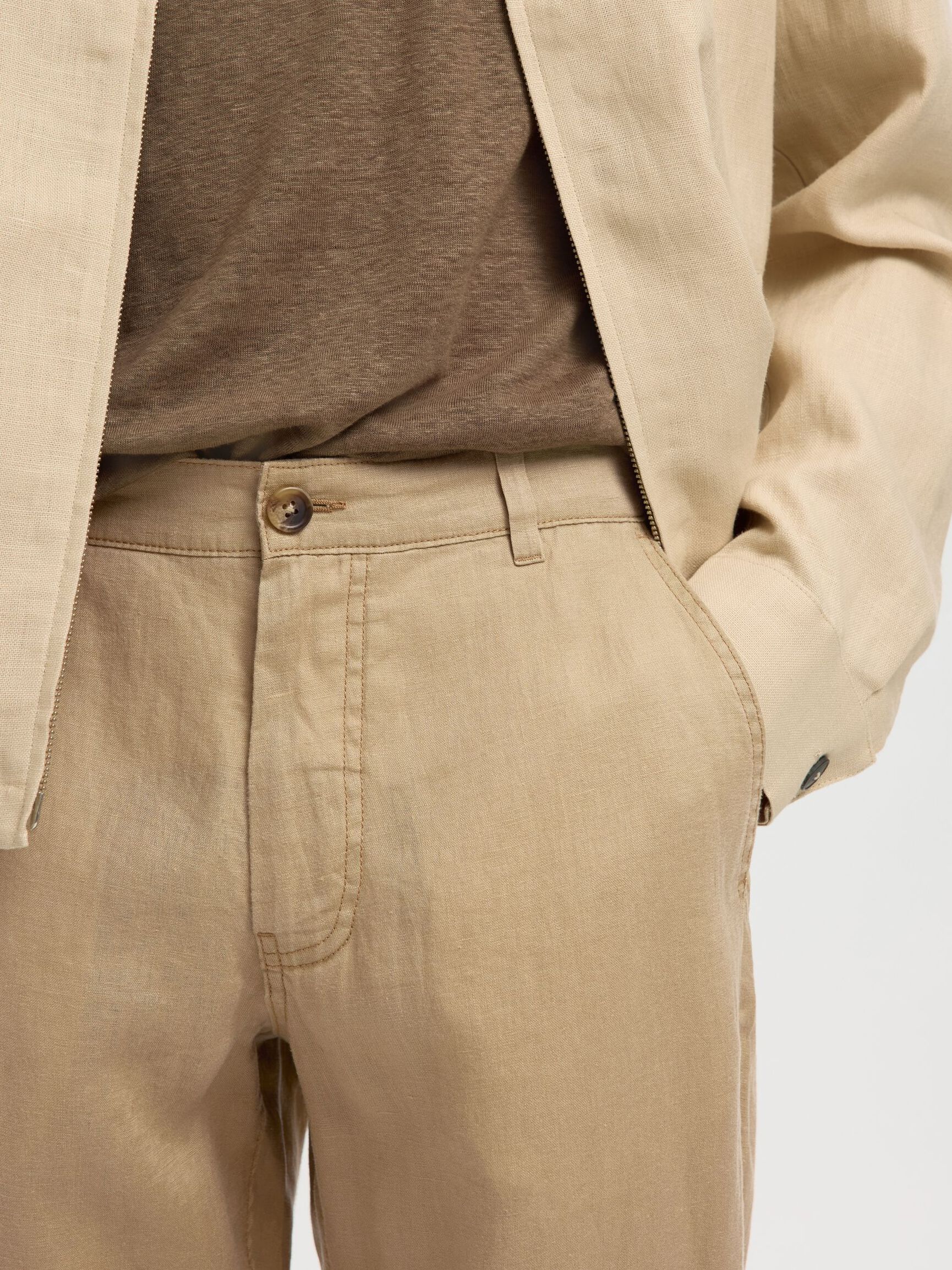 PANTALONI DRITTI IN LINO MARRONI