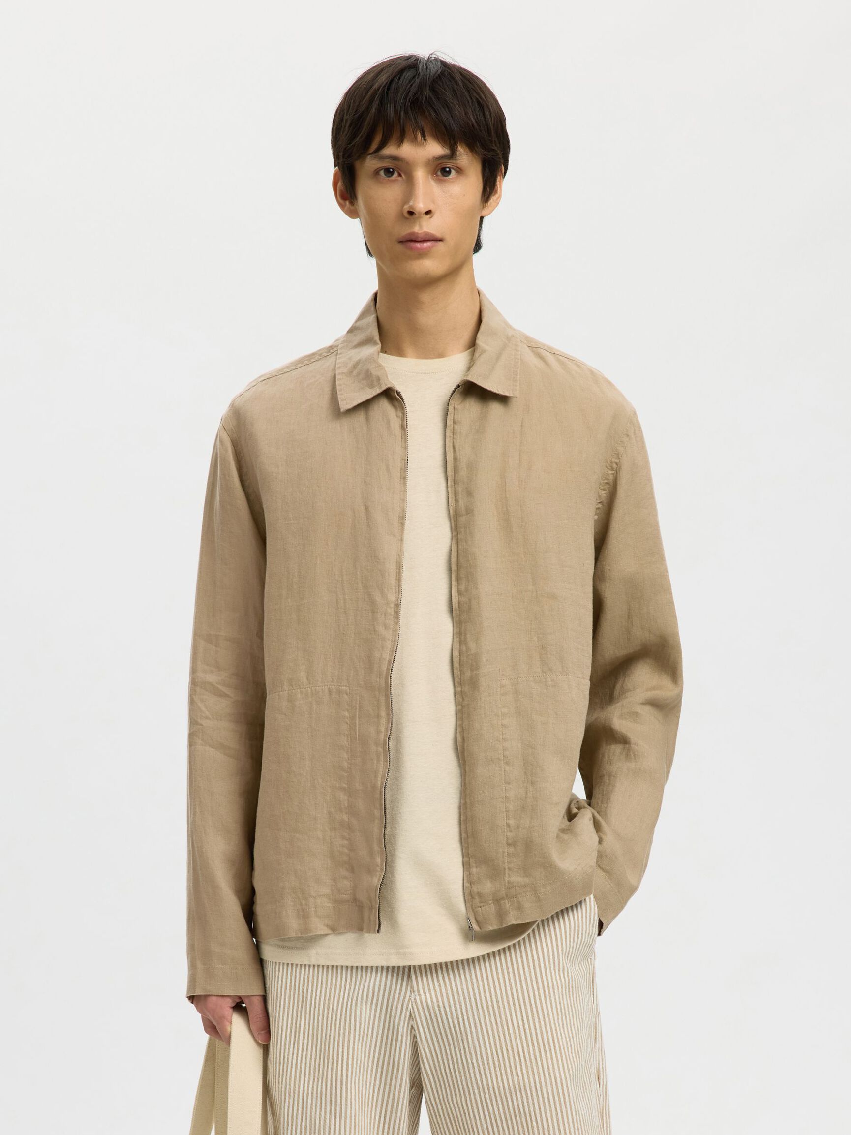 GIACCA IN LINO CON ZIP MARRONE