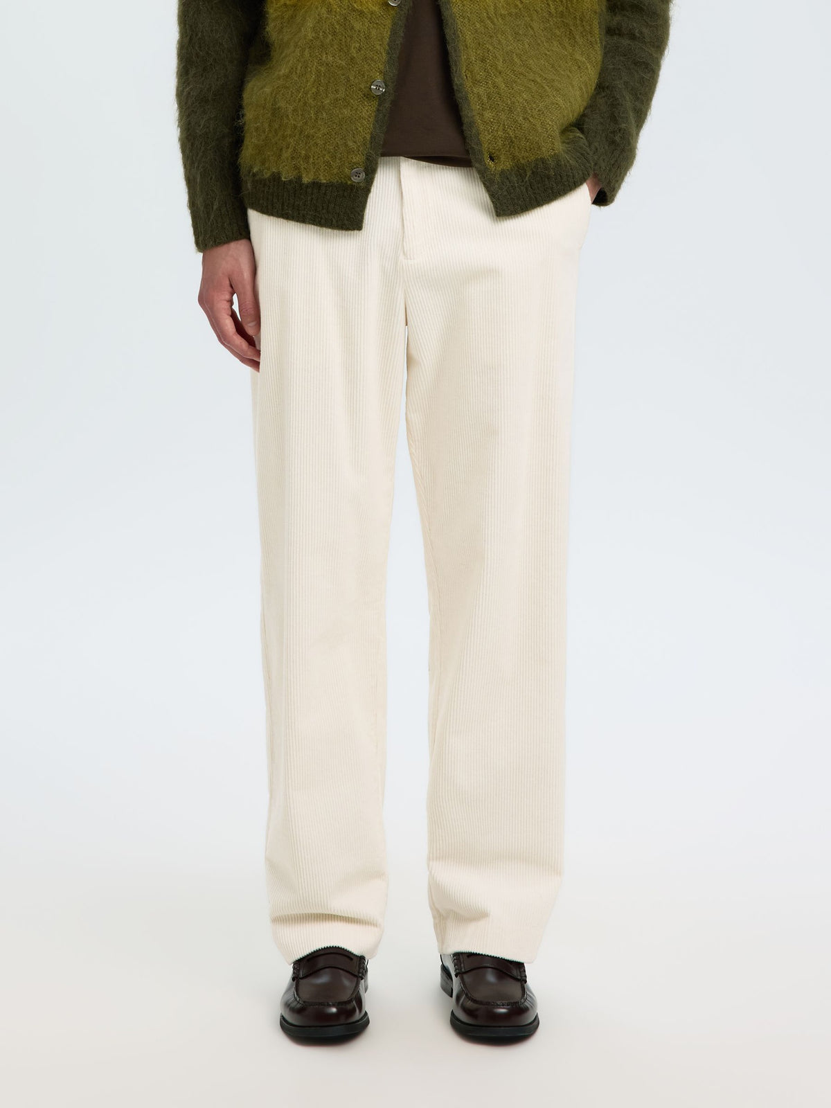 PANTALONI A COSTE LOOSE FIT IN VELLUTO BIANCO