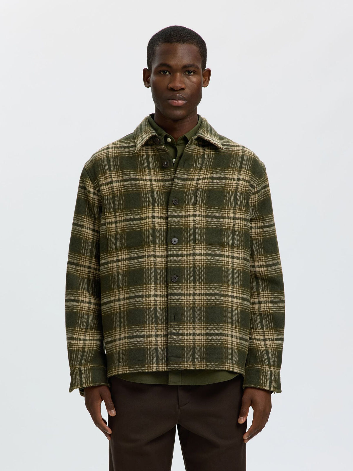 OVERSHIRT IN LANA VERDE E BEIGE