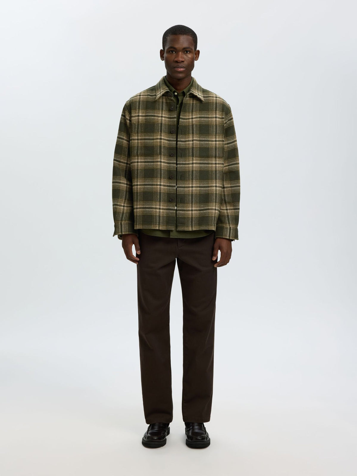 OVERSHIRT IN LANA VERDE E BEIGE