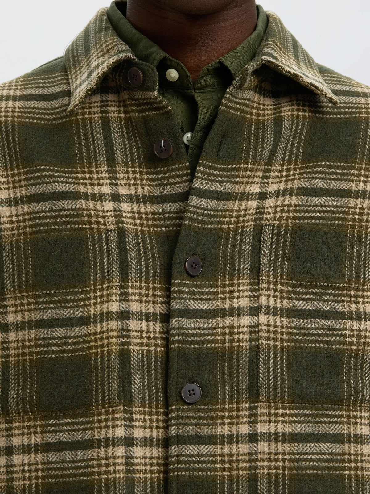 OVERSHIRT IN LANA VERDE E BEIGE