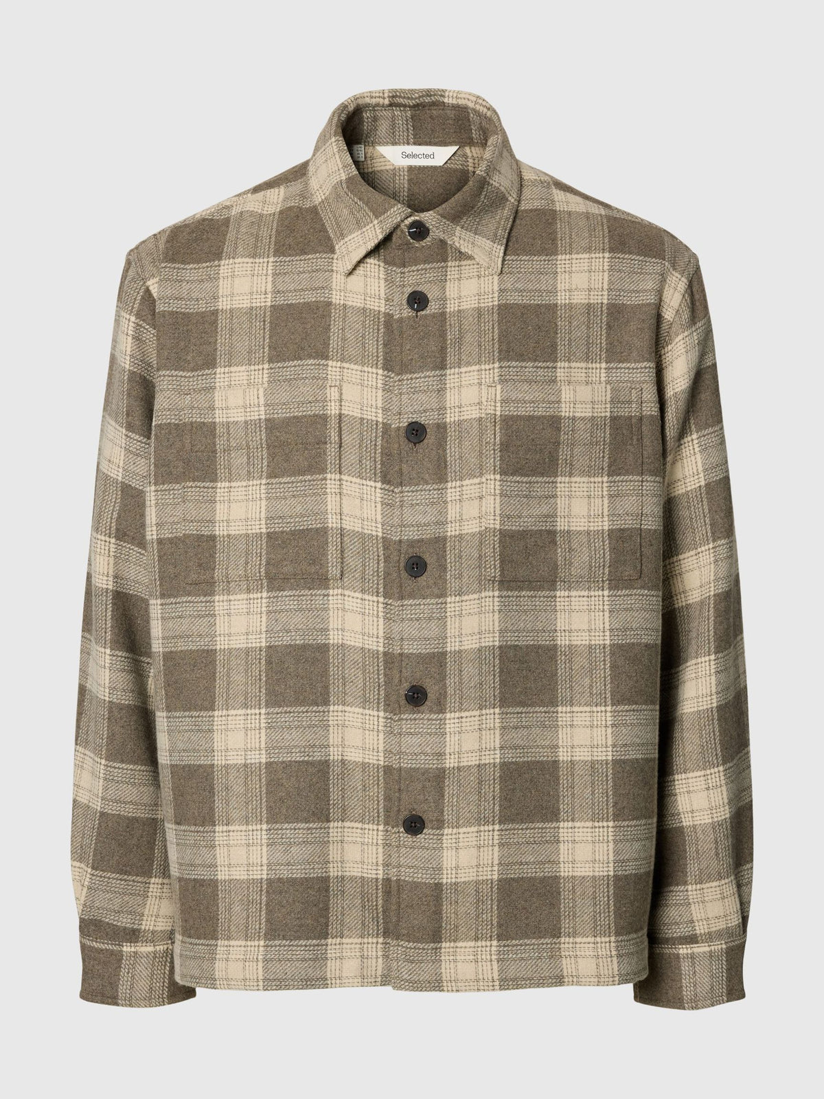 OVERSHIRT A QUADRI IN MISTO LANA GRIGIA E PANNA