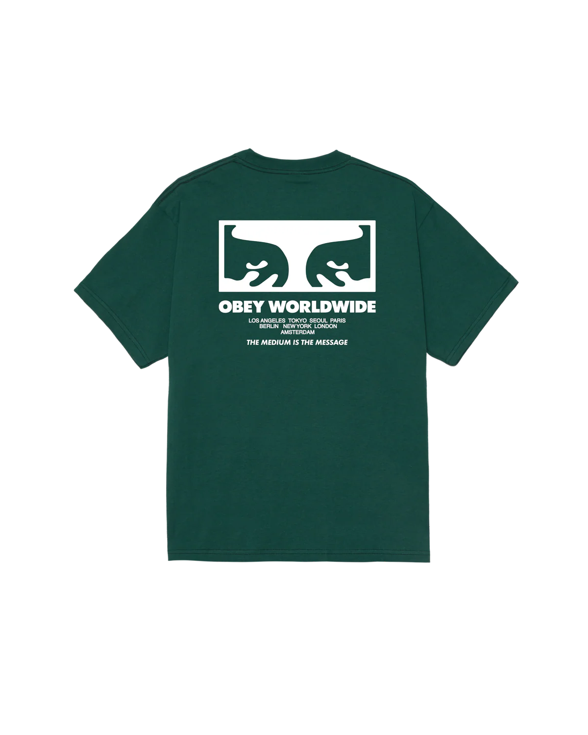T-SHIRT THE MEDIUM IS THE MESSAGE IN COTONE VERDE FORESTA