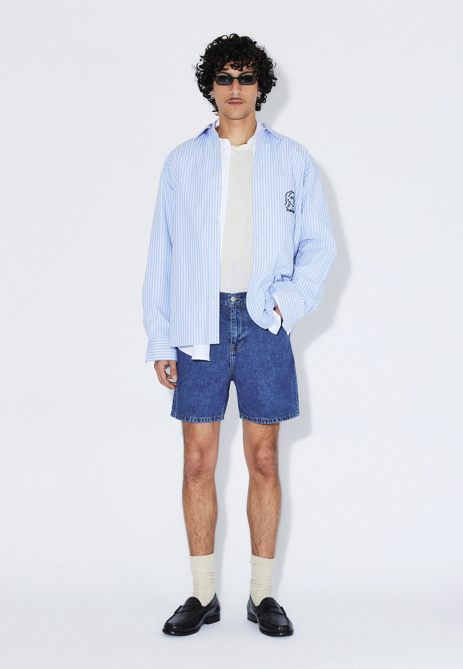 SHORTS RELAXED FIT IN COTONE BLU MEDIO RETRÒ