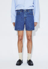 SHORTS RELAXED FIT IN COTONE BLU MEDIO RETRÒ