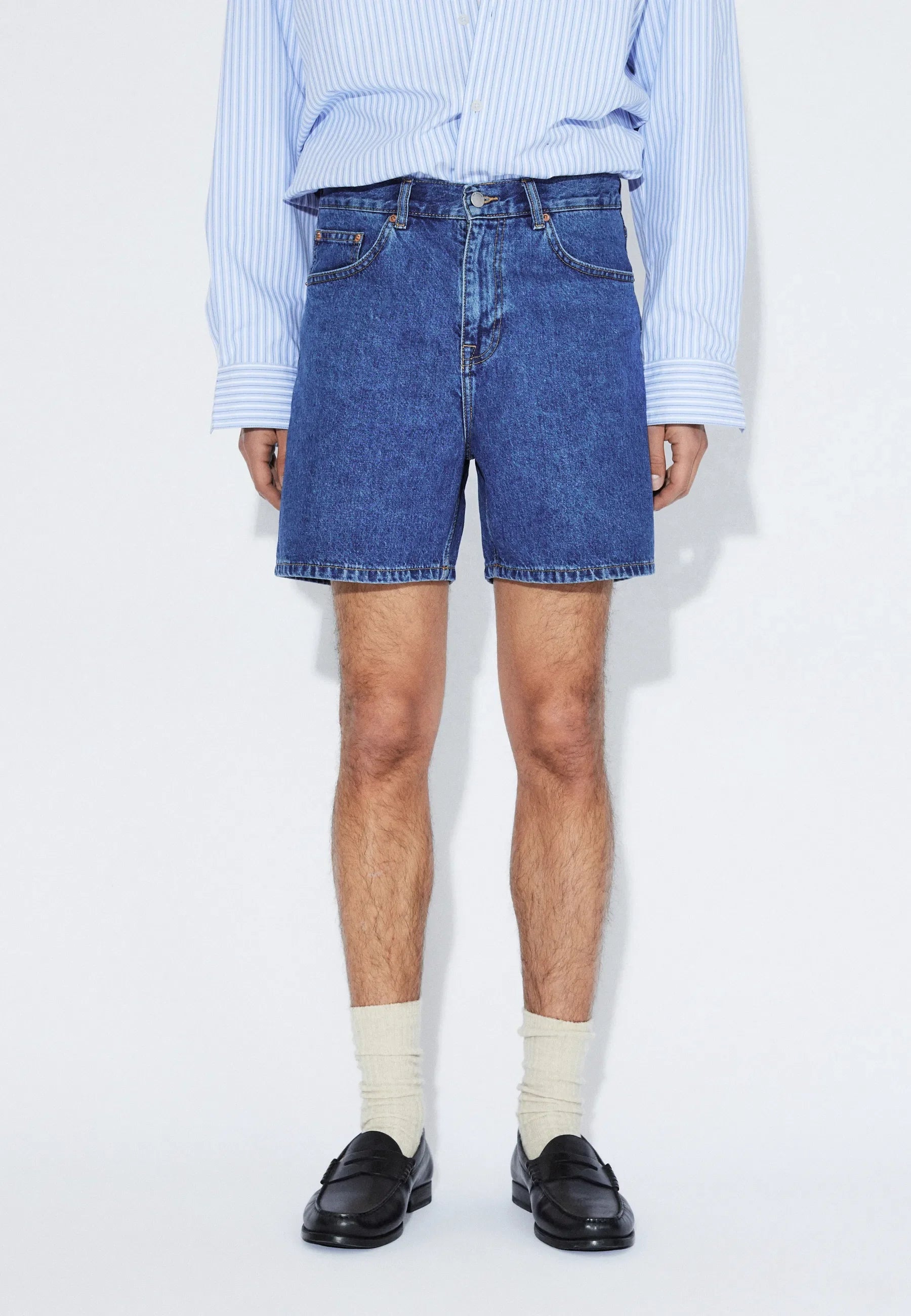 SHORTS RELAXED FIT IN COTONE BLU MEDIO RETRÒ