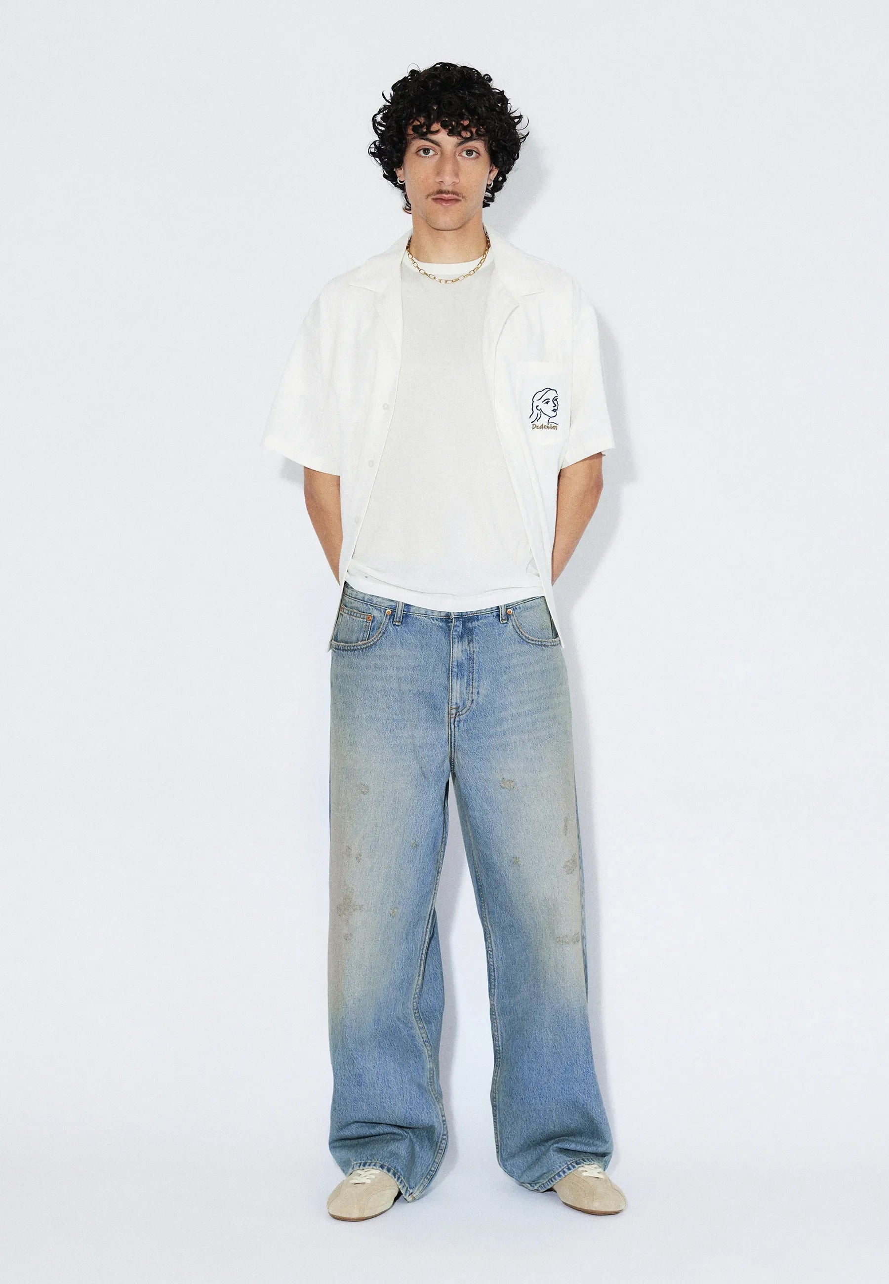 JEANS BAGGY FIT IN COTONE CELESTE AGED