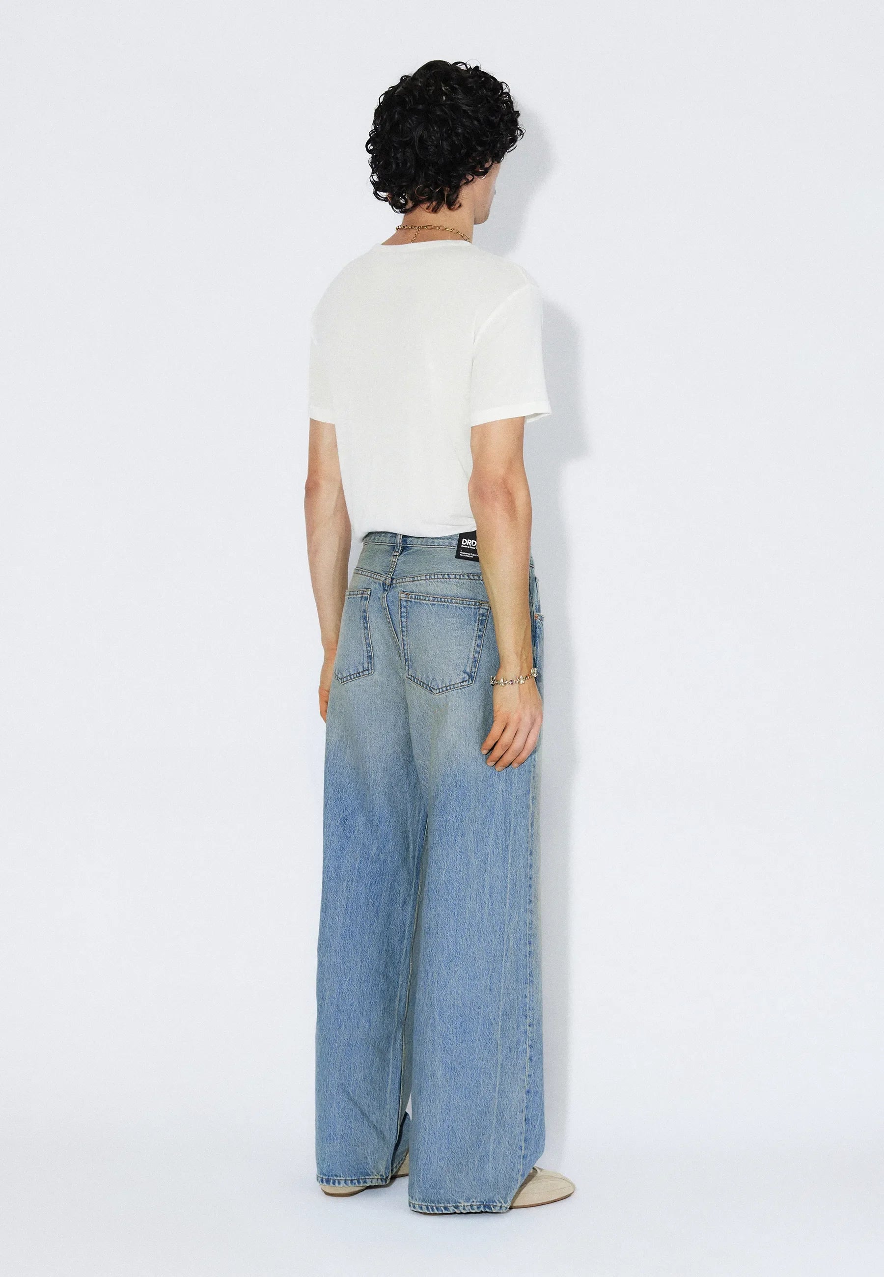 JEANS BAGGY FIT IN COTONE CELESTE AGED