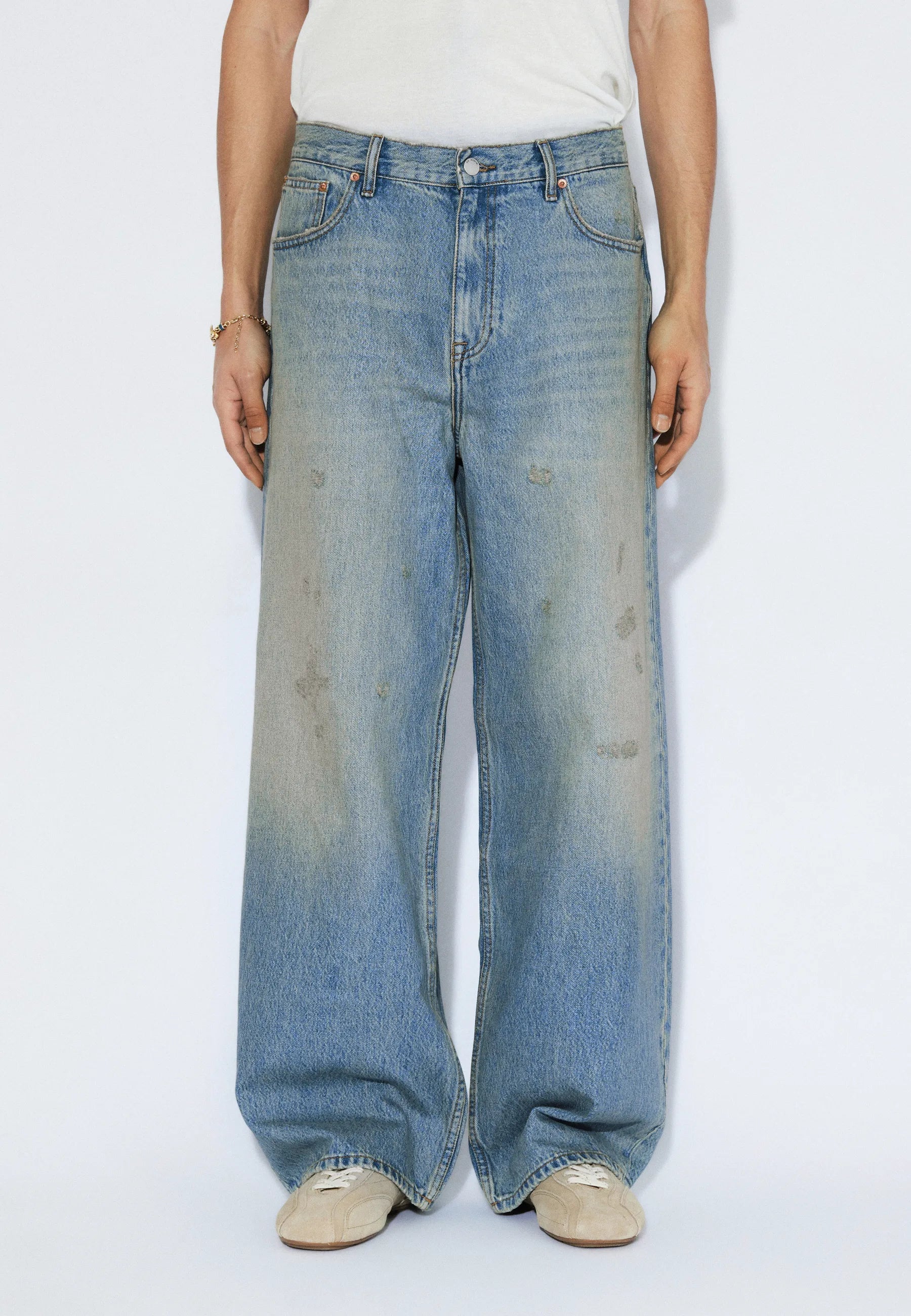 JEANS BAGGY FIT IN COTONE CELESTE AGED